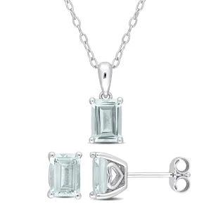 Mimi & Max 2-7/8ct TGW Emerald-Cut and Octagon Aquamarine 2-Piece Set of Pendant with Chain and Earrings in Sterling Silver