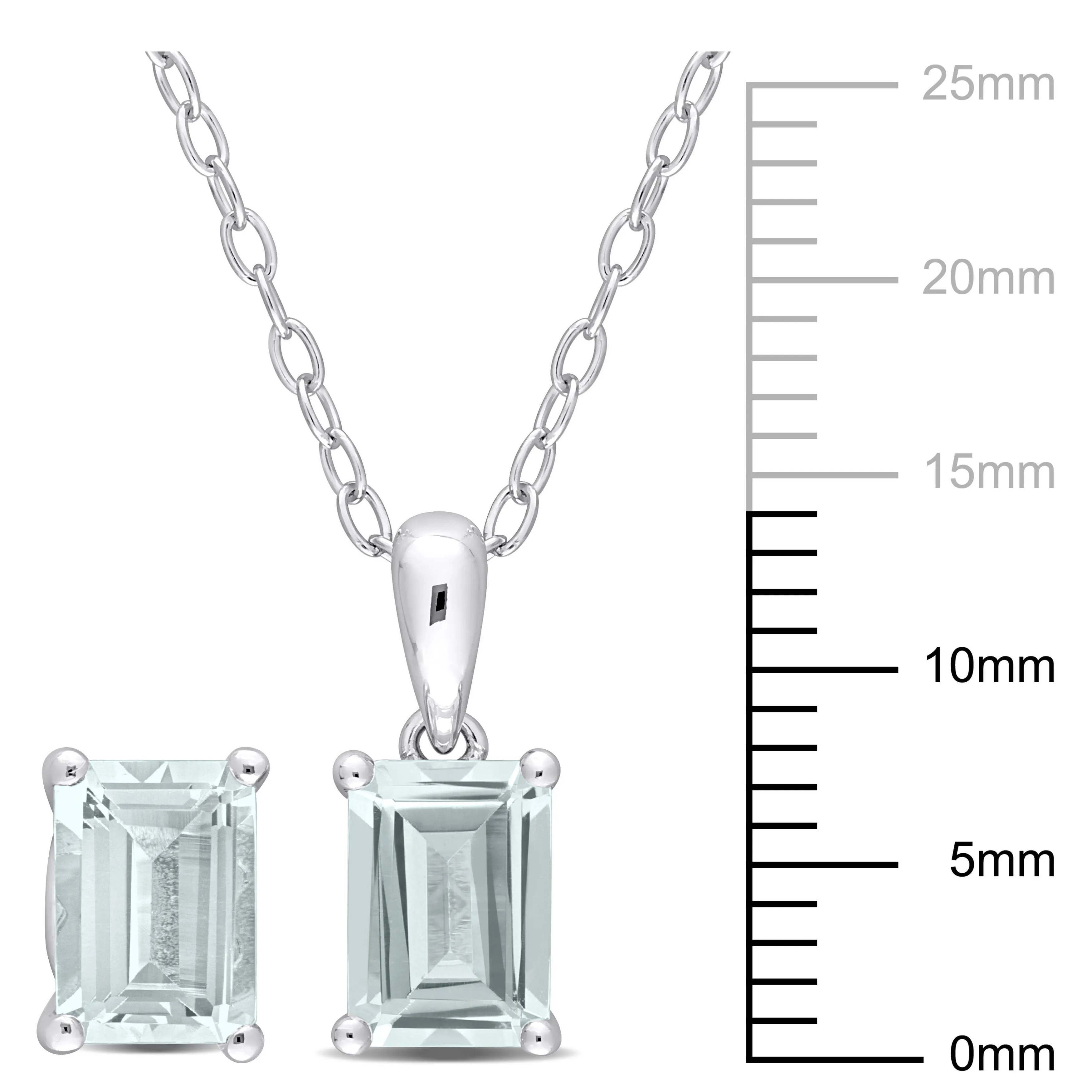 Mimi & Max 2-7/8ct TGW Emerald-Cut and Octagon Aquamarine 2-Piece Set of Pendant with Chain and Earrings in Sterling Silver