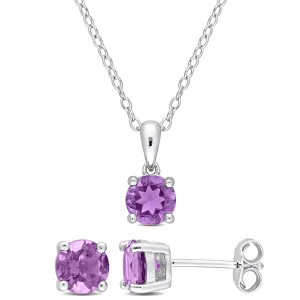 Mimi & Max 2 CT TGW Amethyst 2-Piece Set of Pendant with Chain and Earrings in Sterling Silver