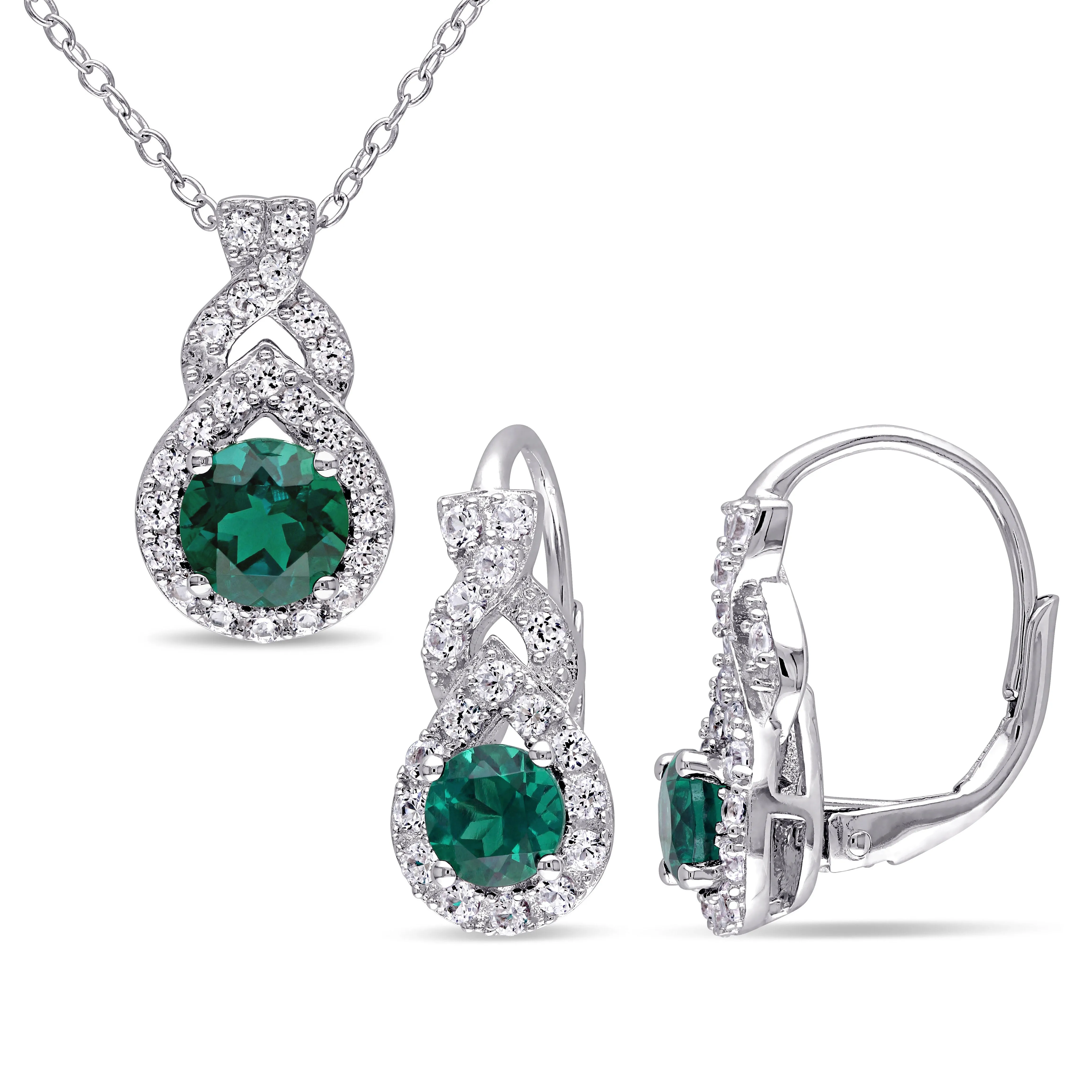 Mimi & Max 3 1/5ct TGW Created White Sapphire Created Emerald Jewelry Set Sterling Silver