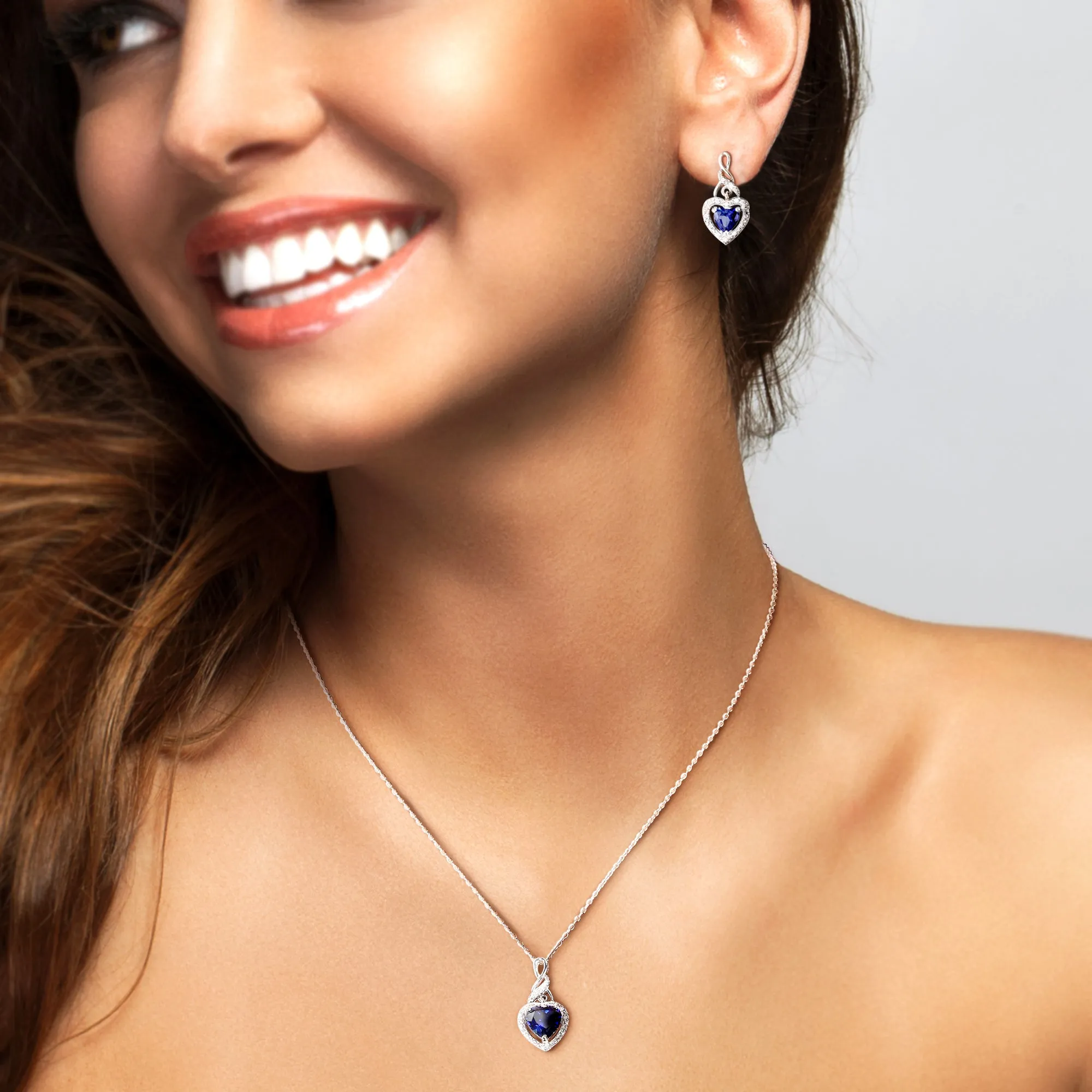 Mimi & Max 3 3/8ct TGW Created Blue Sapphire 1/5ct TDW Diamond Heart Jewelry Set Sterling Silver