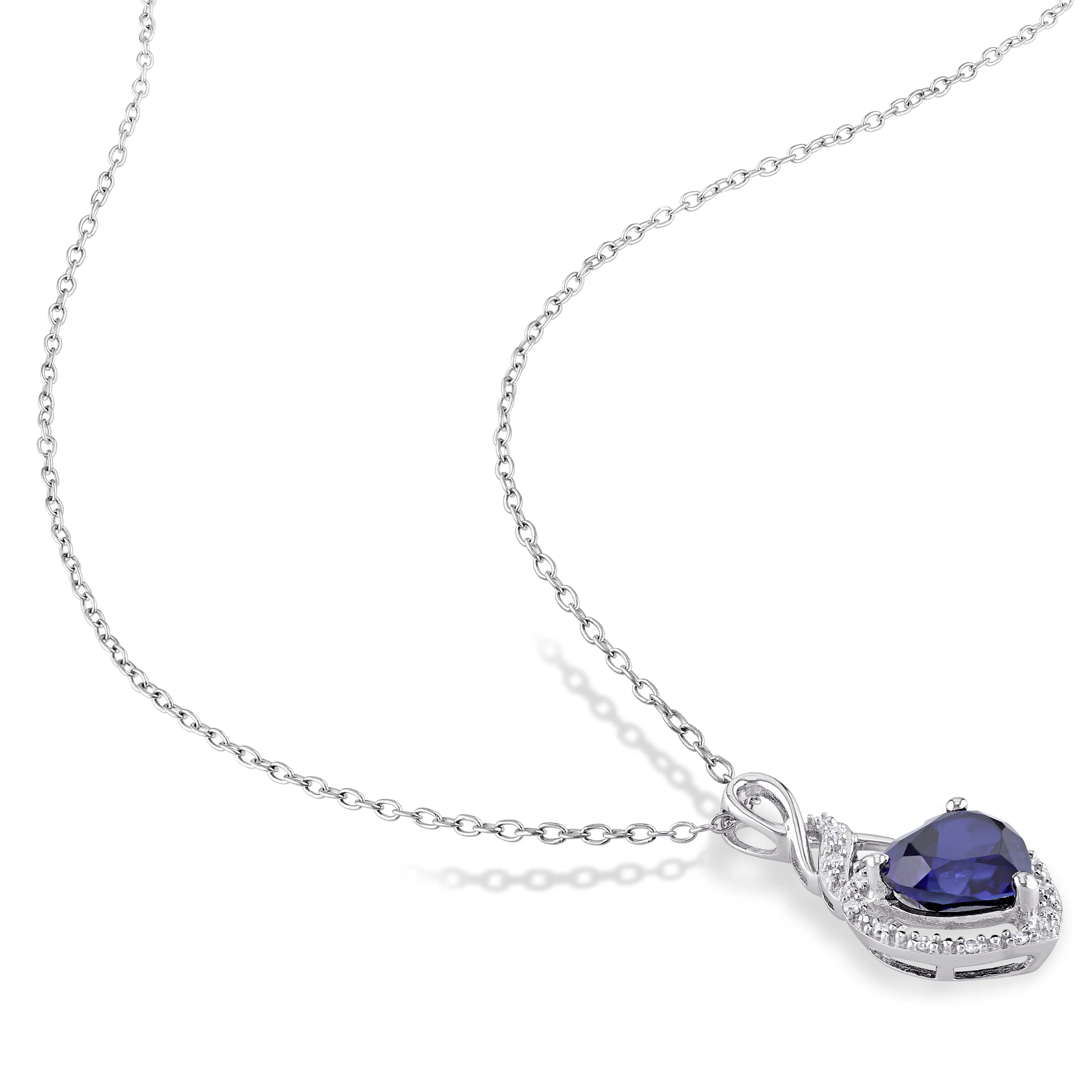 Mimi & Max 3 3/8ct TGW Created Blue Sapphire 1/5ct TDW Diamond Heart Jewelry Set Sterling Silver