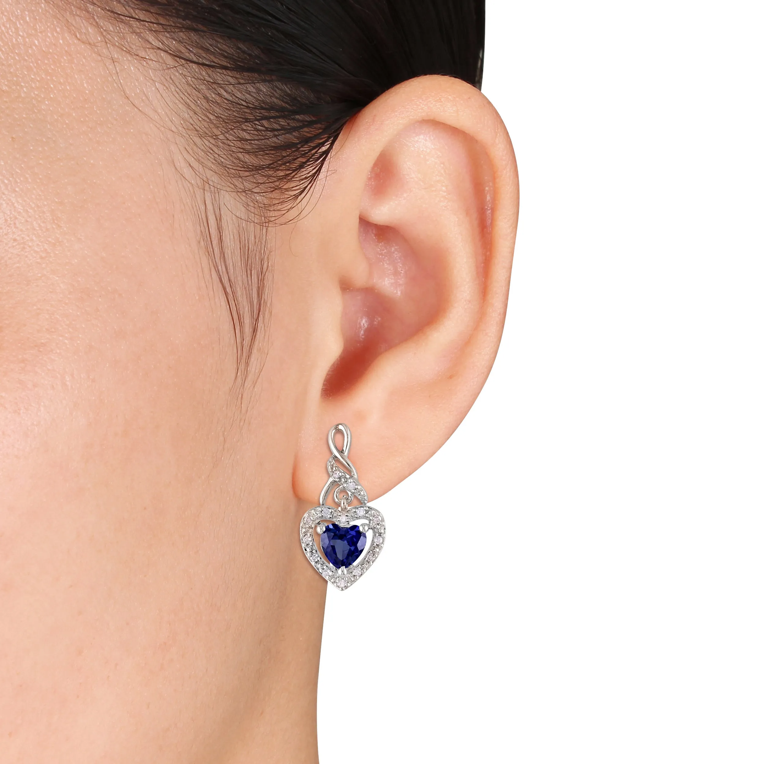 Mimi & Max 3 3/8ct TGW Created Blue Sapphire 1/5ct TDW Diamond Heart Jewelry Set Sterling Silver