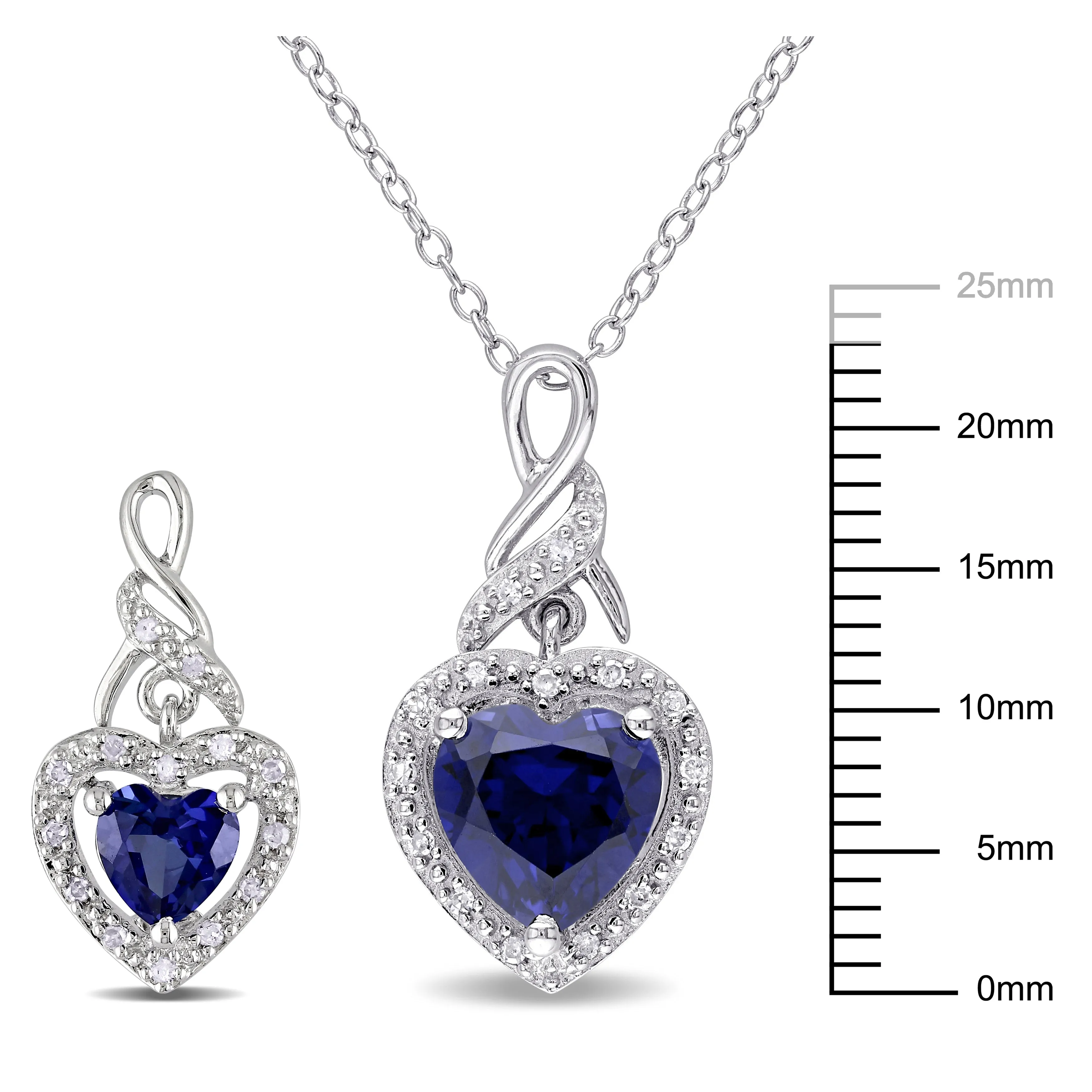 Mimi & Max 3 3/8ct TGW Created Blue Sapphire 1/5ct TDW Diamond Heart Jewelry Set Sterling Silver