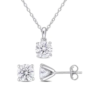 Mimi & Max 3ct DEW Created Moissanite Solitaire Necklace Stud Earrings Set Sterling Silver