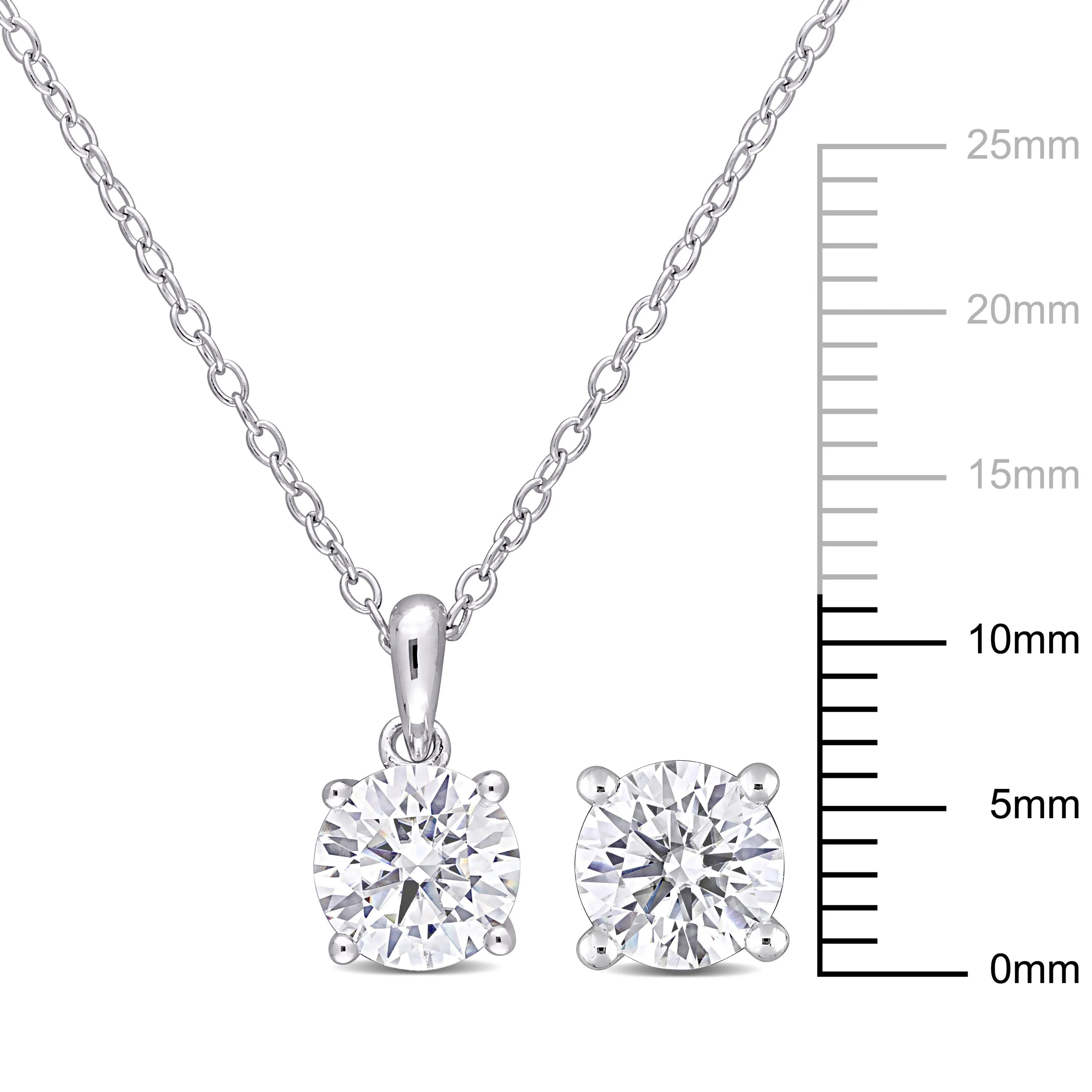 Mimi & Max 3ct DEW Created Moissanite Solitaire Necklace Stud Earrings Set Sterling Silver