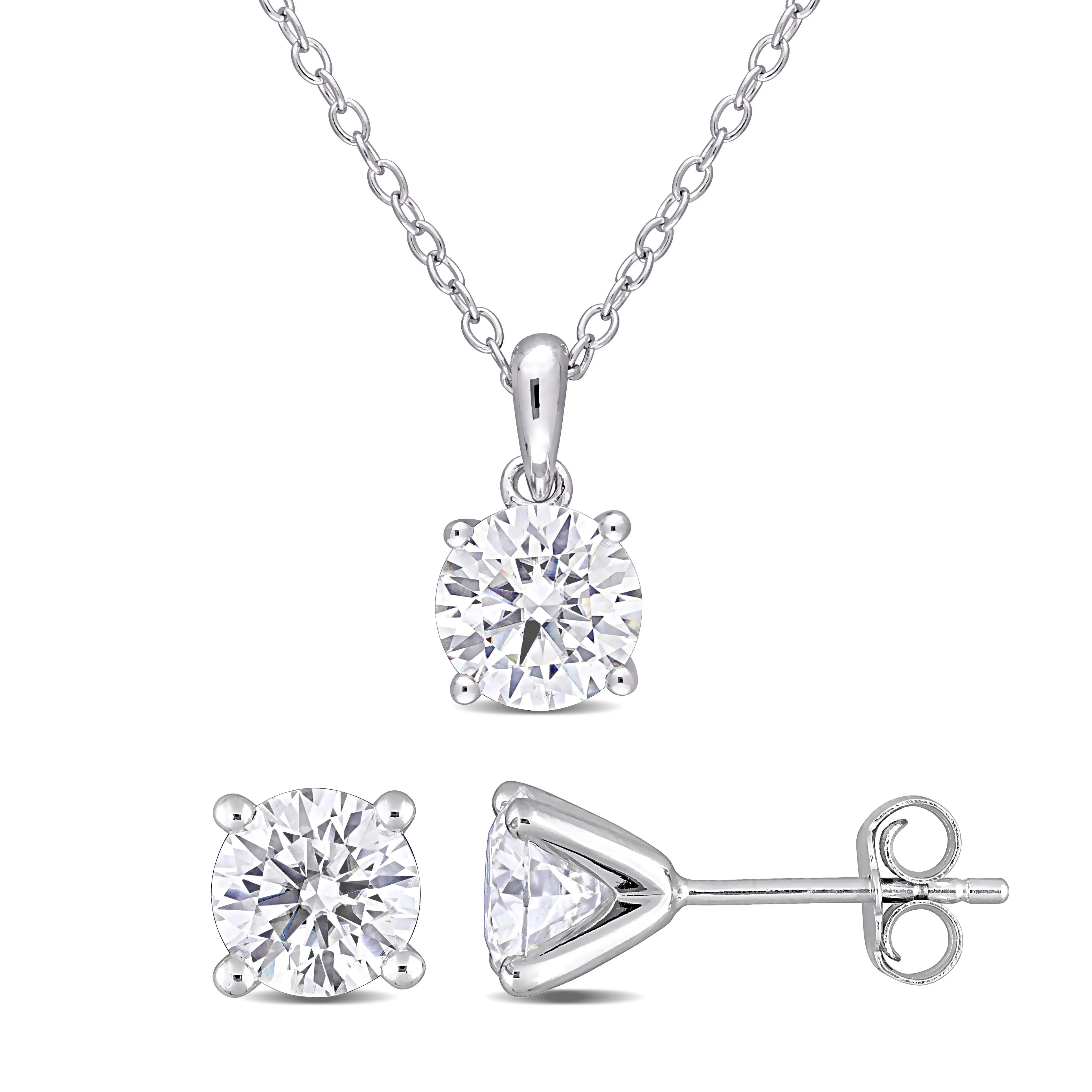 Mimi & Max 3ct DEW Created Moissanite Solitaire Necklace Stud Earrings Set Sterling Silver