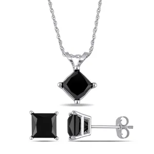 Mimi & Max 3ct TDW Princess-Cut Black Diamond Solitaire Jewelry Set 10k White Gold