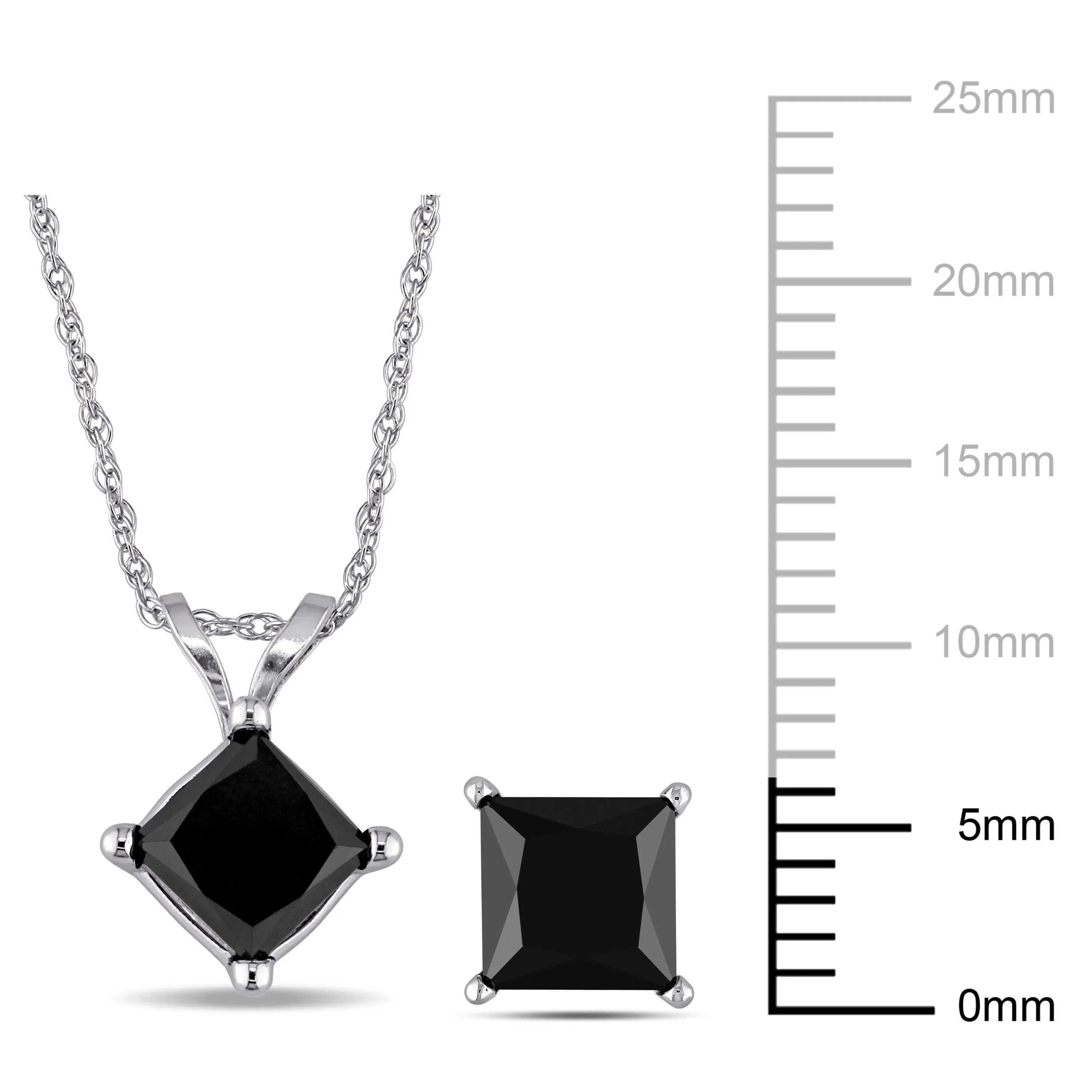 Mimi & Max 3ct TDW Princess-Cut Black Diamond Solitaire Jewelry Set 10k White Gold