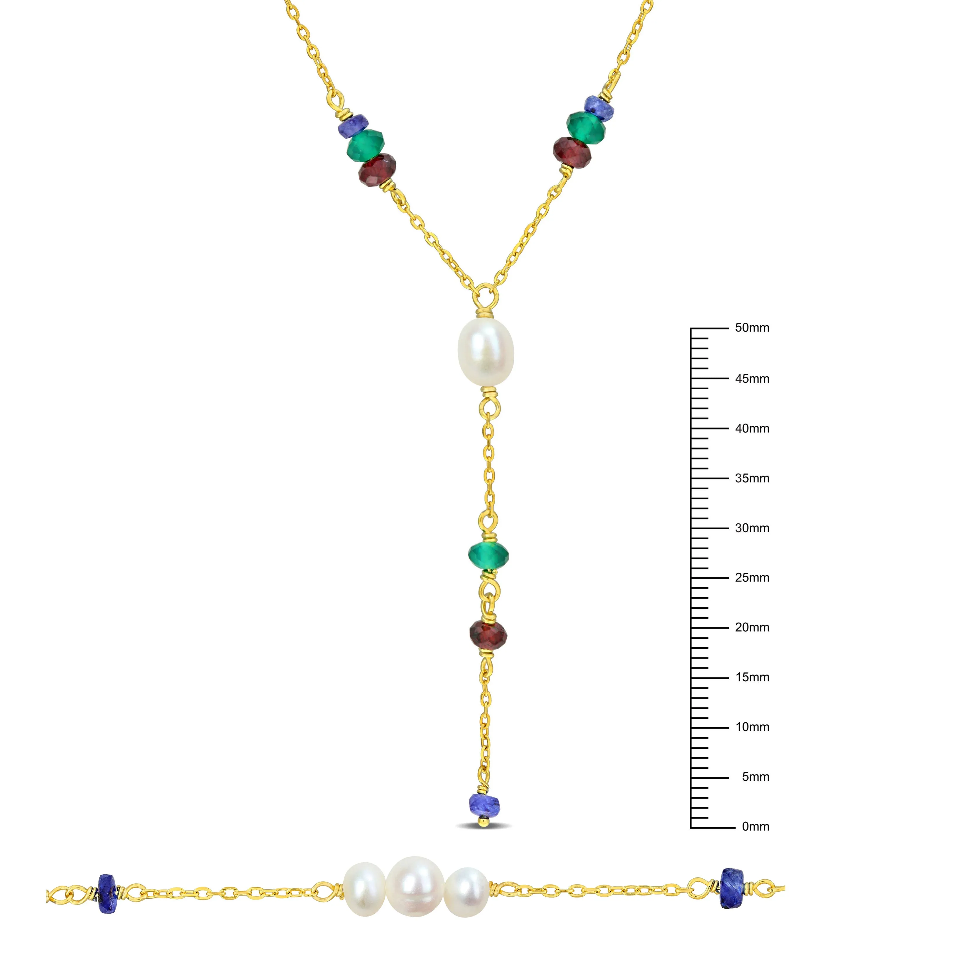 Mimi & Max 4-6.5mm Cultured Freshwater Pearl Multi-Gemstone Necklace Set Yellow Plated Sterling Silver