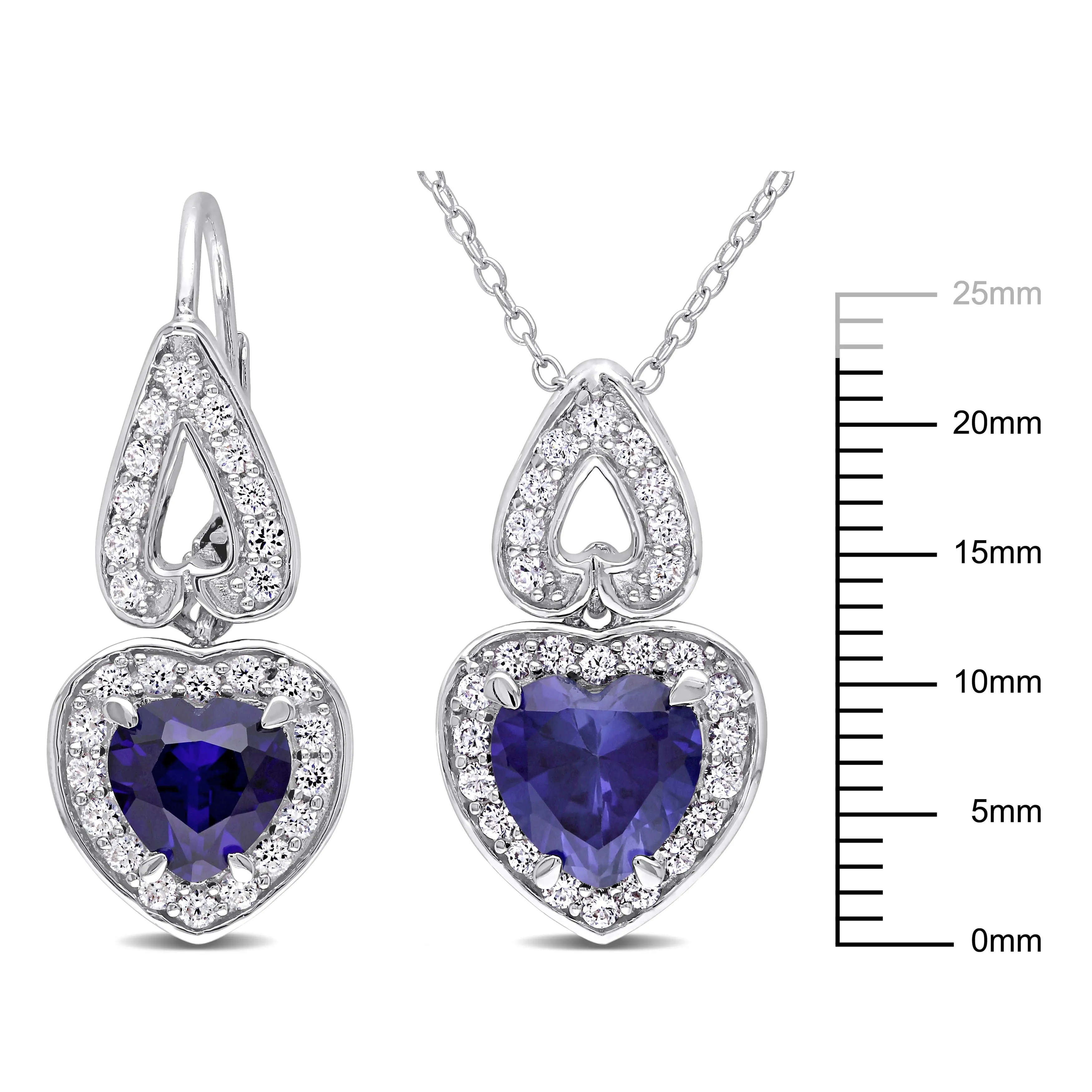 Mimi & Max 8-5/8ct TGW Created Blue White Sapphire 2-Piece Halo Heart Jewelry Set Sterling Silver
