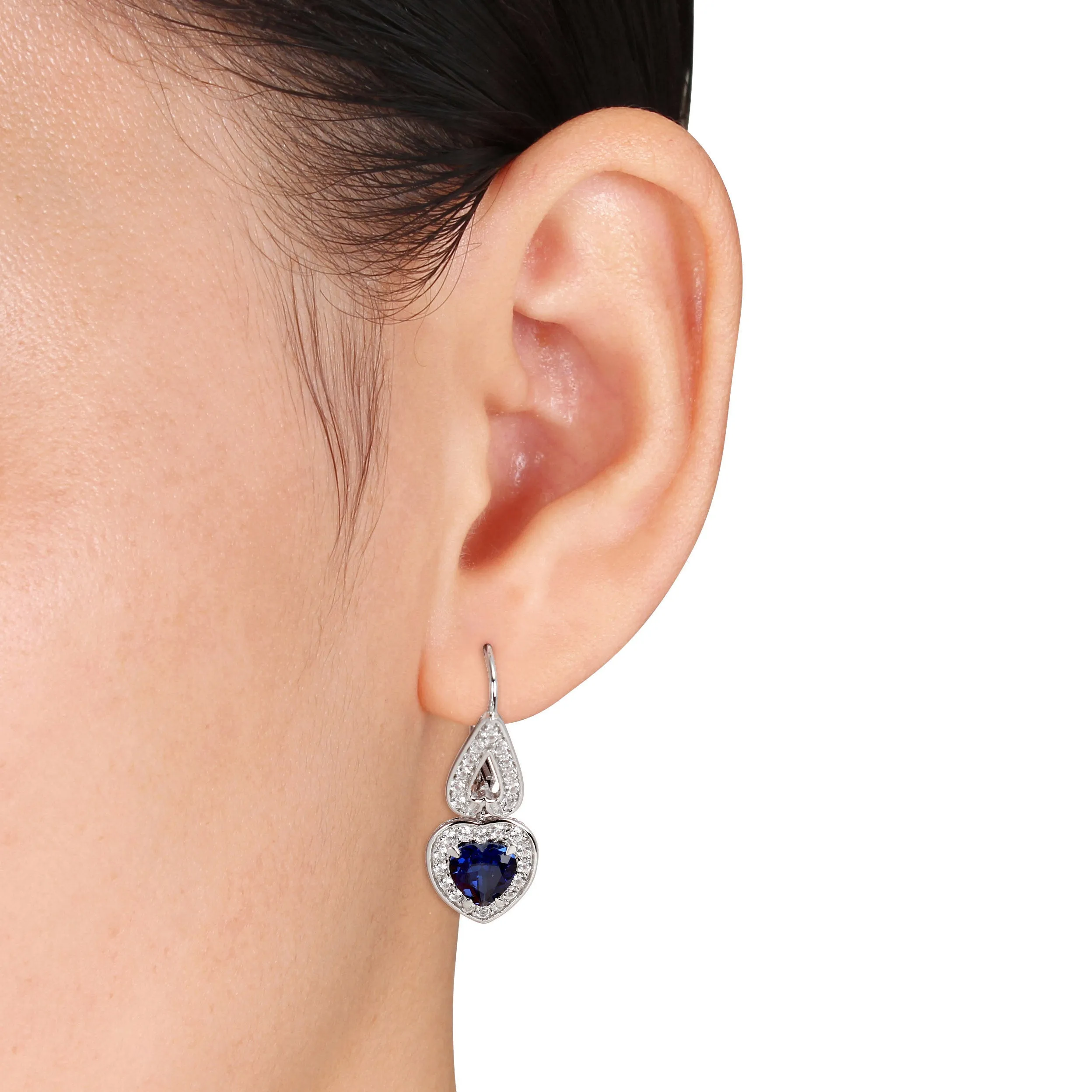 Mimi & Max 8-5/8ct TGW Created Blue White Sapphire 2-Piece Halo Heart Jewelry Set Sterling Silver