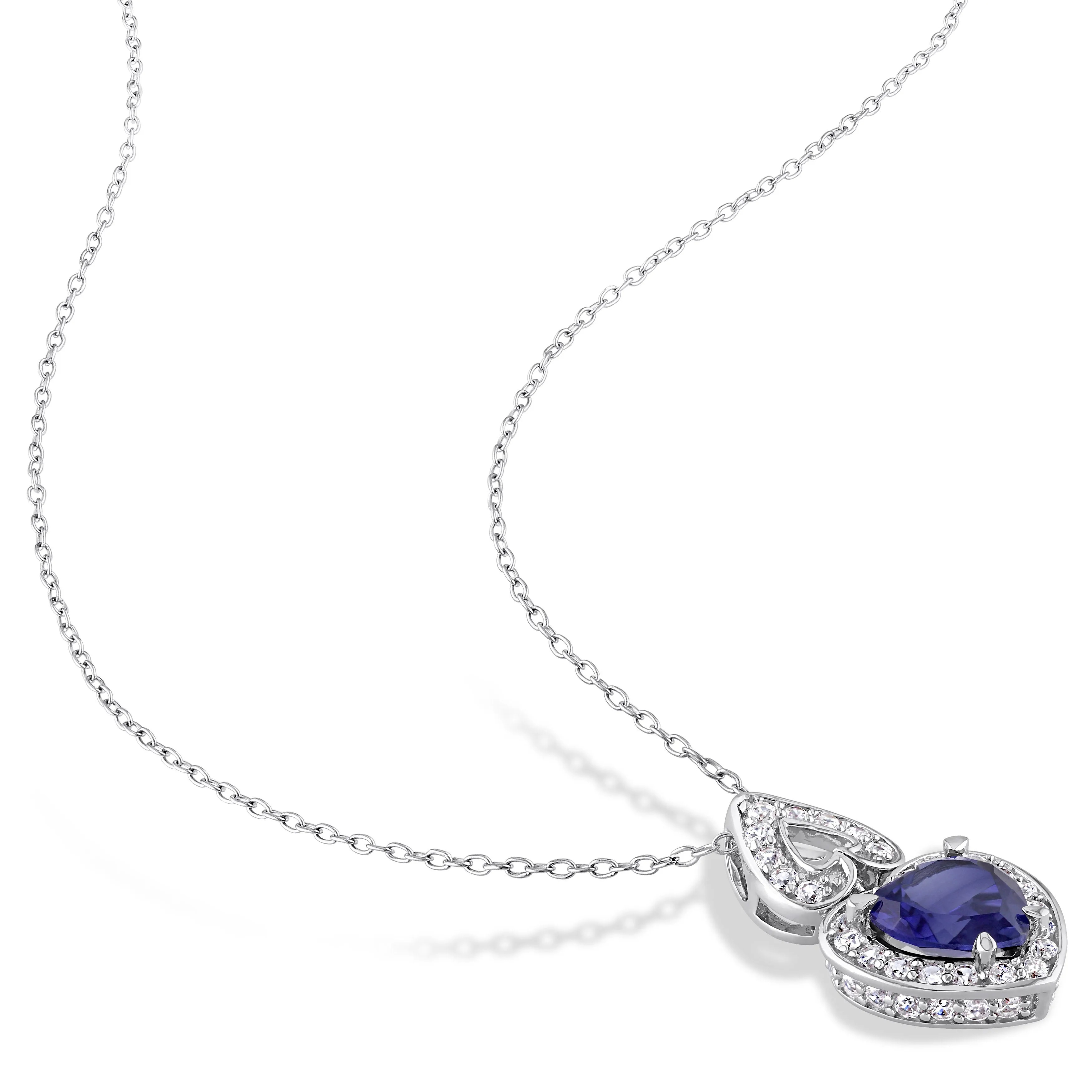 Mimi & Max 8-5/8ct TGW Created Blue White Sapphire 2-Piece Halo Heart Jewelry Set Sterling Silver