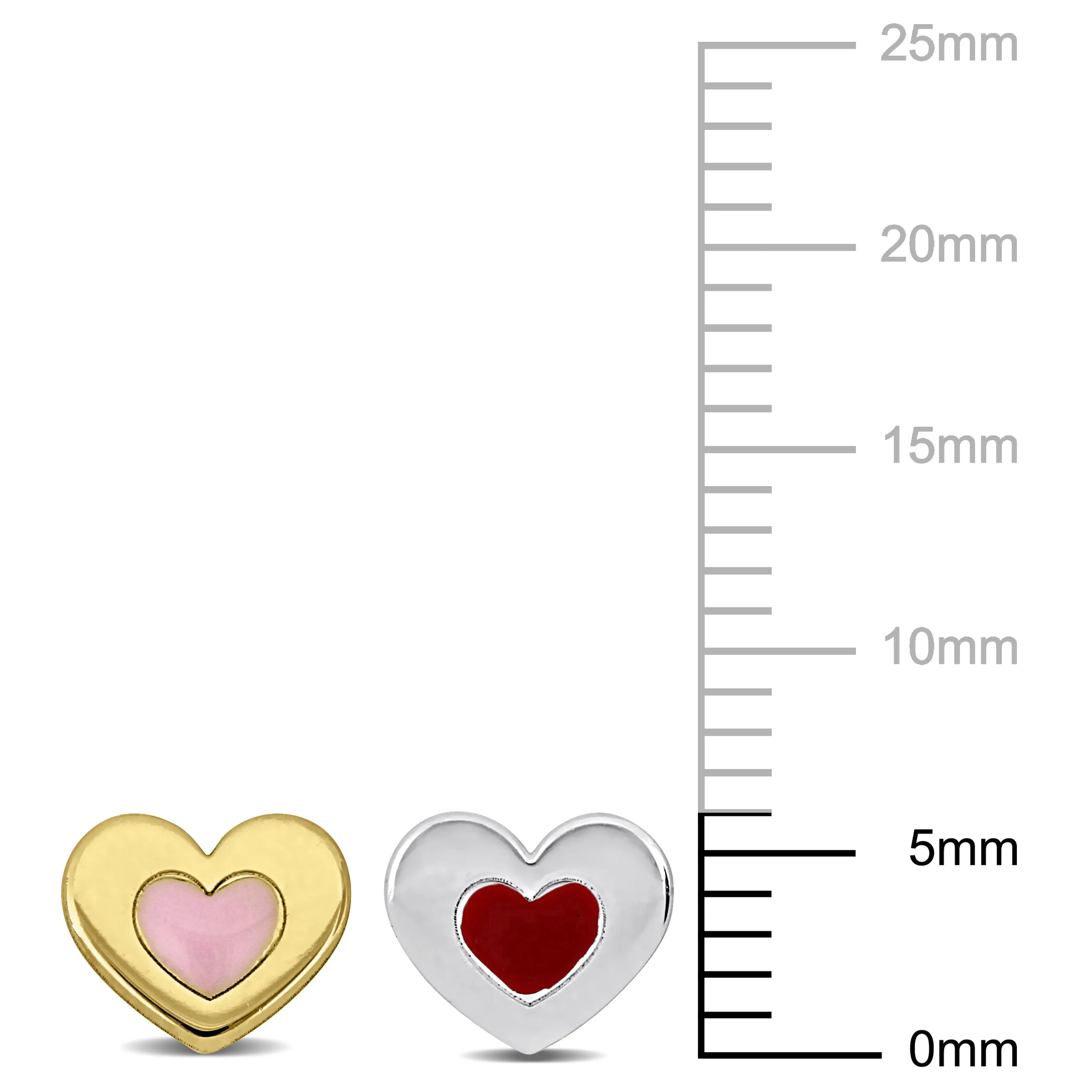 Mimi & Max Children's Heart Enamel Stud Earrings 2-Piece Set Two-Tone White Yellow Plated Sterling Silver