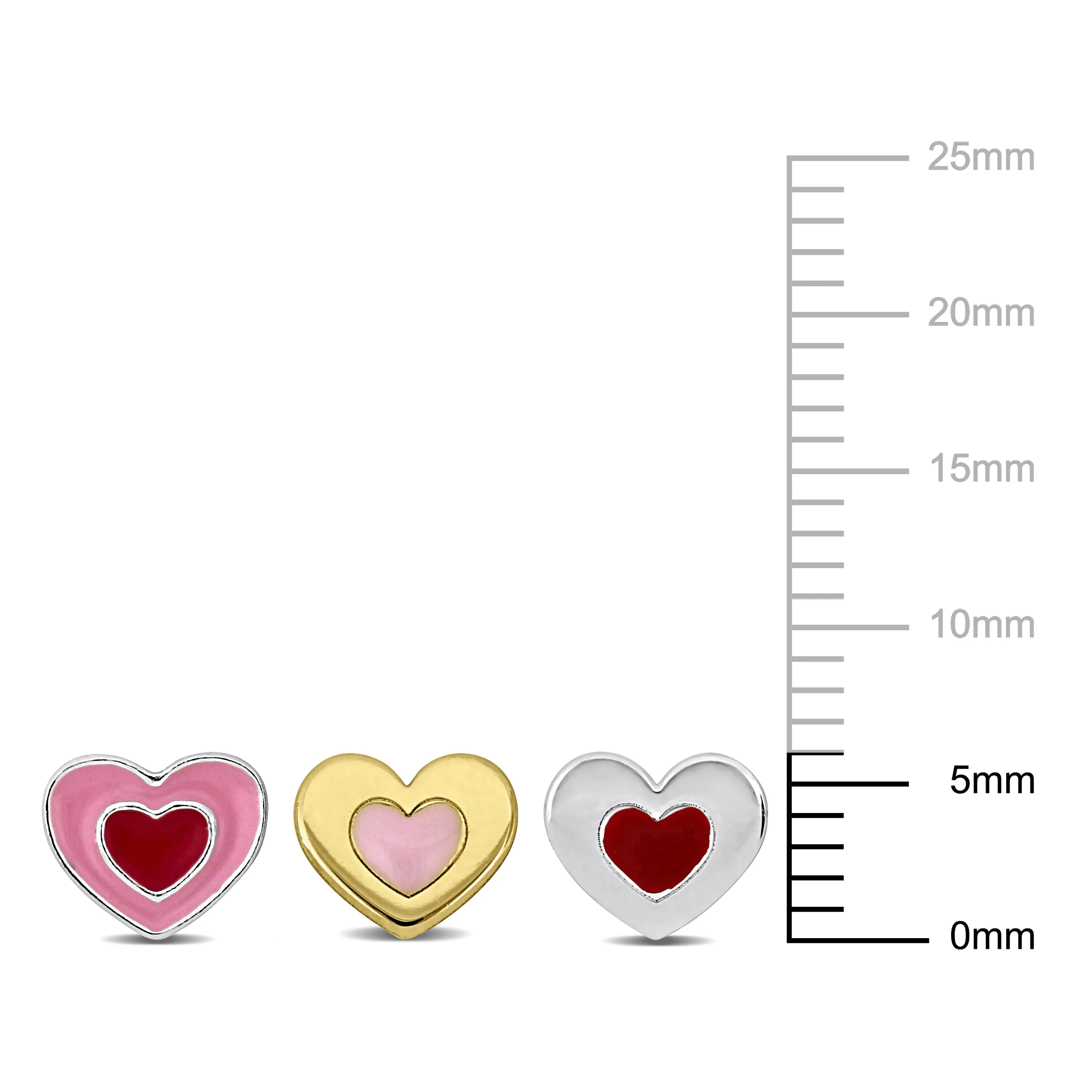 Mimi & Max Children's Heart Enamel Stud Earrings 3-Piece Set White Yellow Plated Sterling Silver