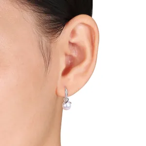 Mimi & Max Cultured Freshwater Pearl 1/6ct TDW Diamond Twisted Jewelry Set Sterling Silver