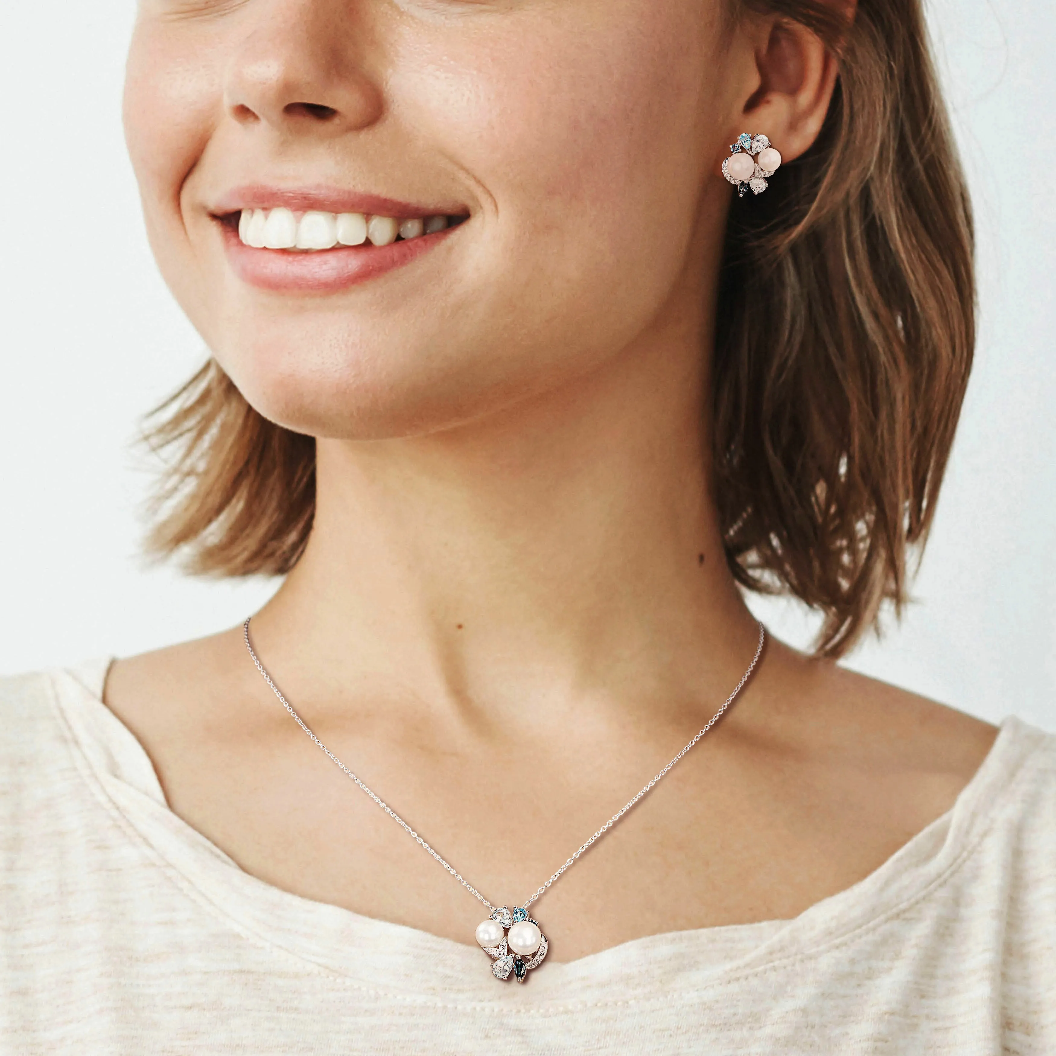 Mimi & Max Cultured Freshwater Pearl 4 7/8ct TGW Created White Sapphire Blue Topaz Jewelry Set Sterling Silver