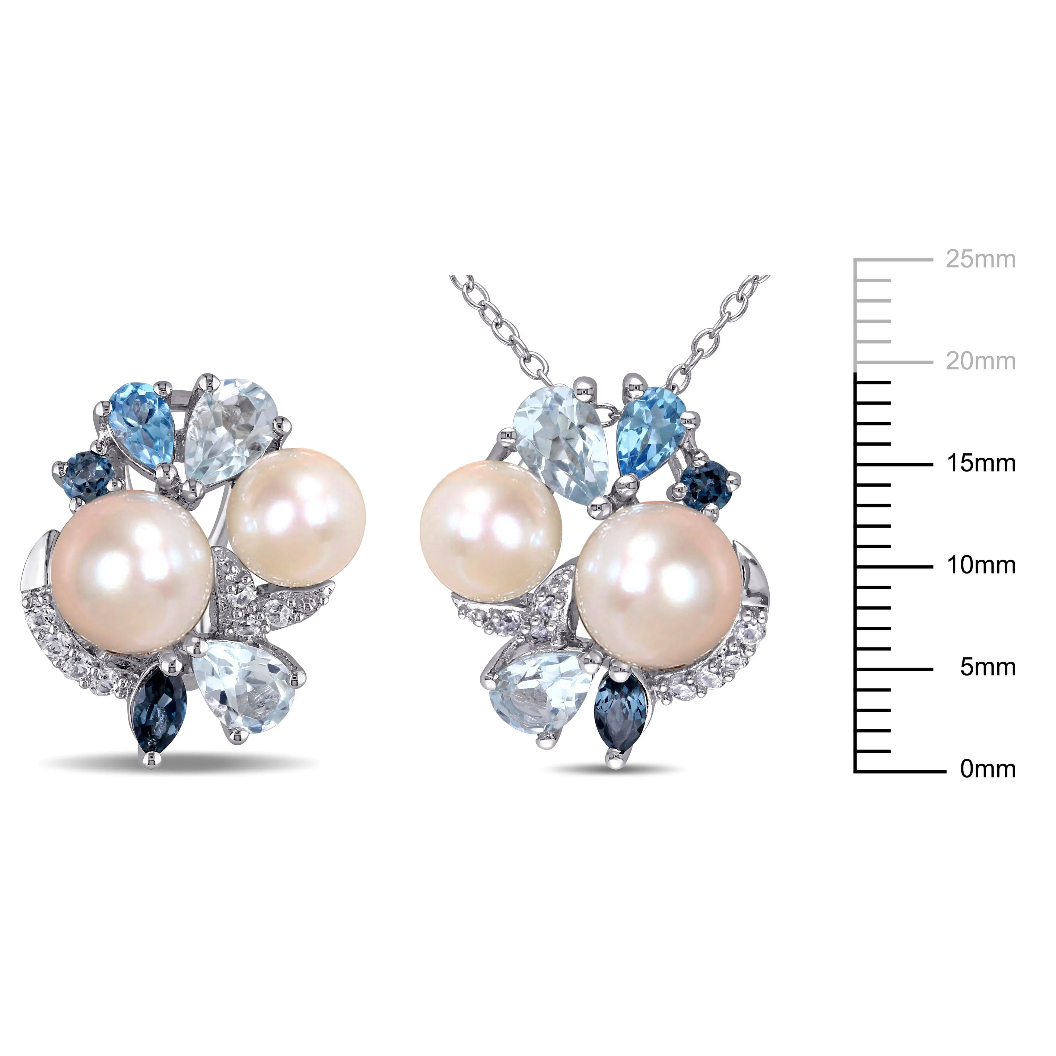 Mimi & Max Cultured Freshwater Pearl 4 7/8ct TGW Created White Sapphire Blue Topaz Jewelry Set Sterling Silver