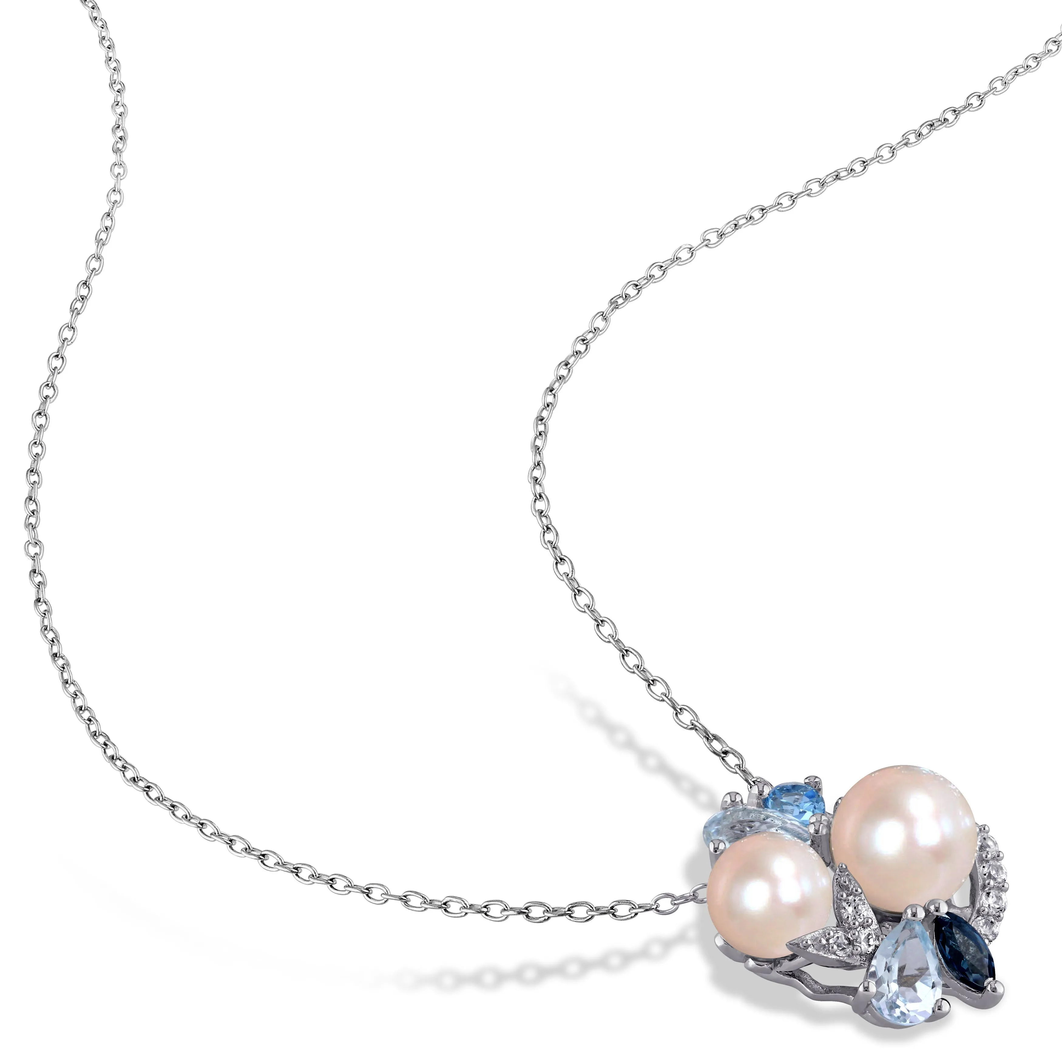 Mimi & Max Cultured Freshwater Pearl 4 7/8ct TGW Created White Sapphire Blue Topaz Jewelry Set Sterling Silver