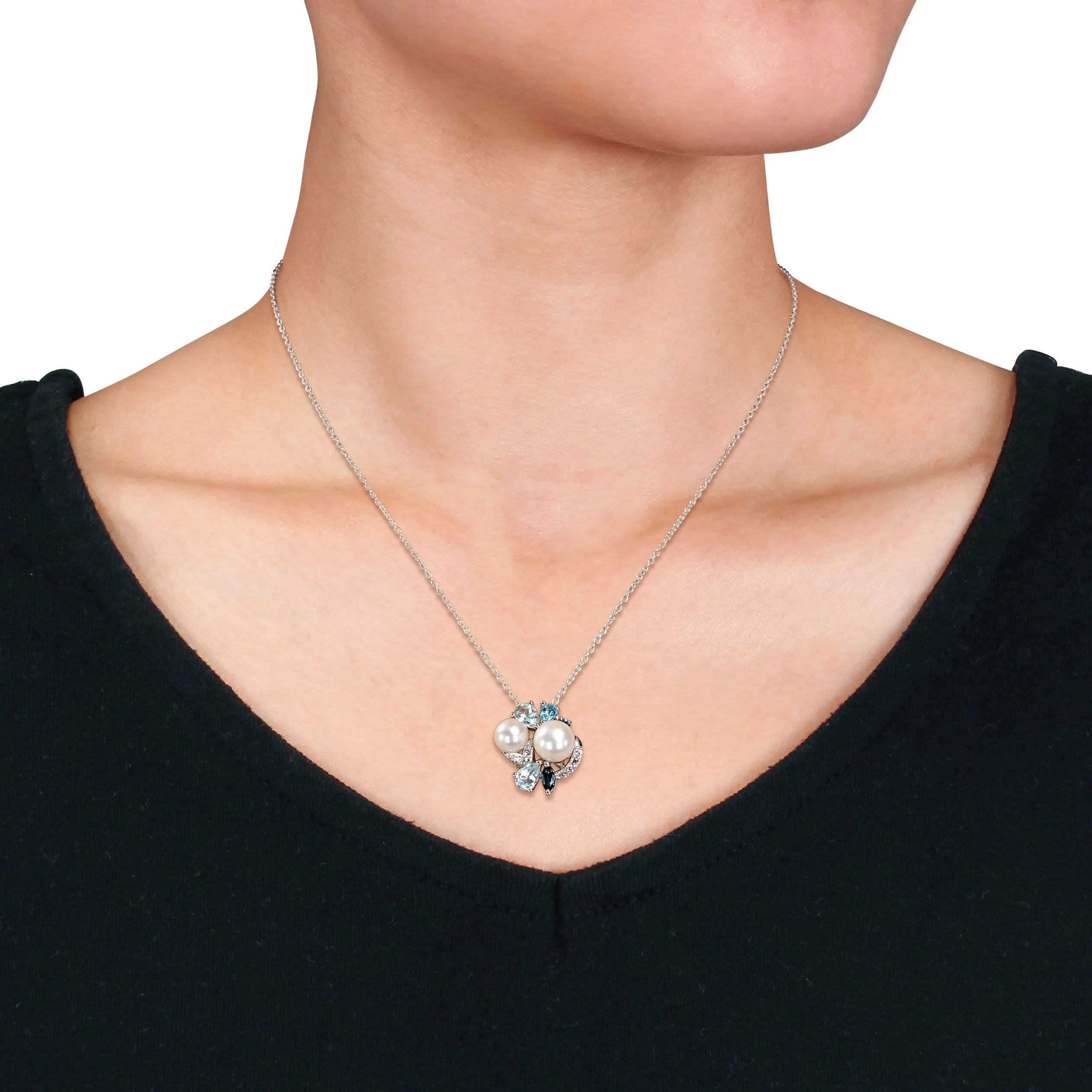 Mimi & Max Cultured Freshwater Pearl 4 7/8ct TGW Created White Sapphire Blue Topaz Jewelry Set Sterling Silver
