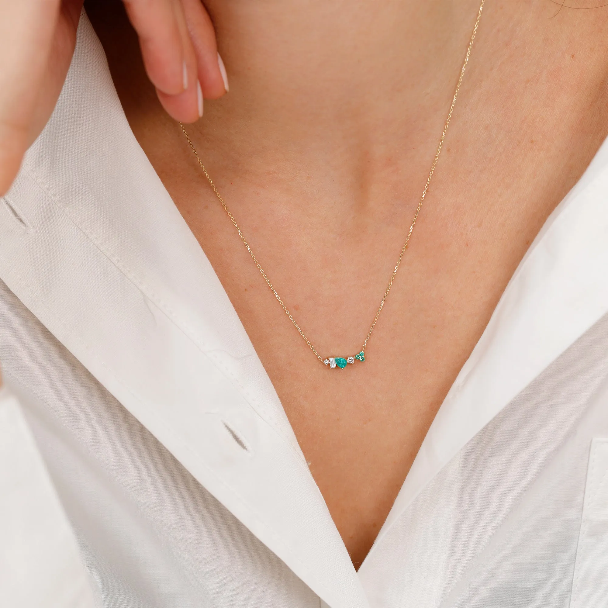 Mixed Diamond Emerald Necklace, Doux SARAHELISE