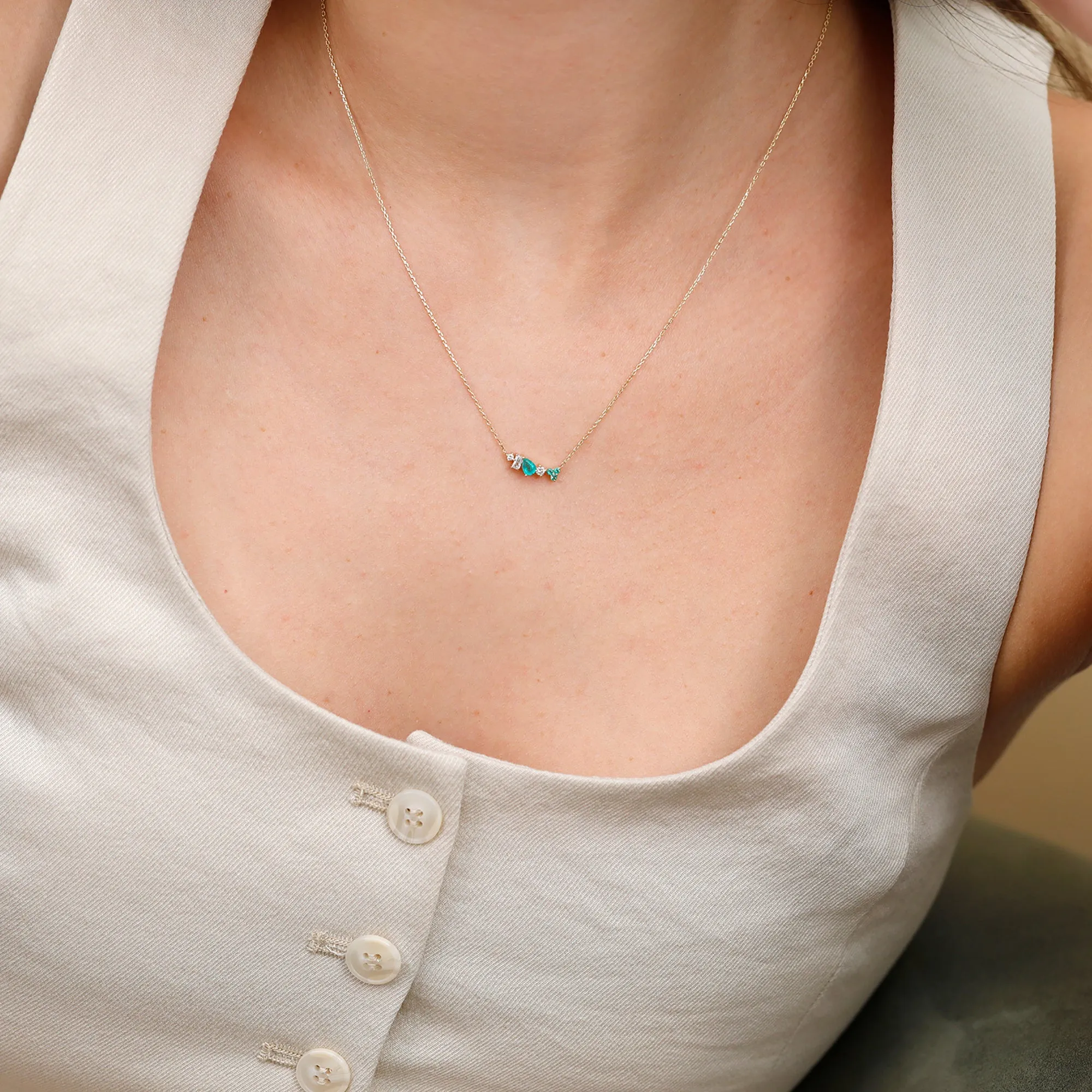 Mixed Diamond Emerald Necklace, Doux SARAHELISE