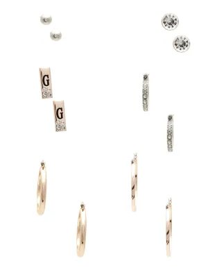 Mixed-Metal Hoop and Stud Earrings Set
