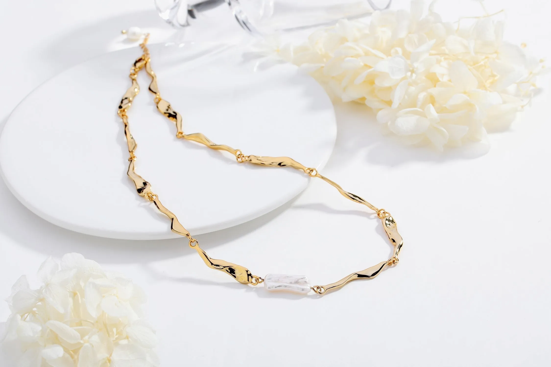 Molten Baroque Pearl Necklace and Earrings Set