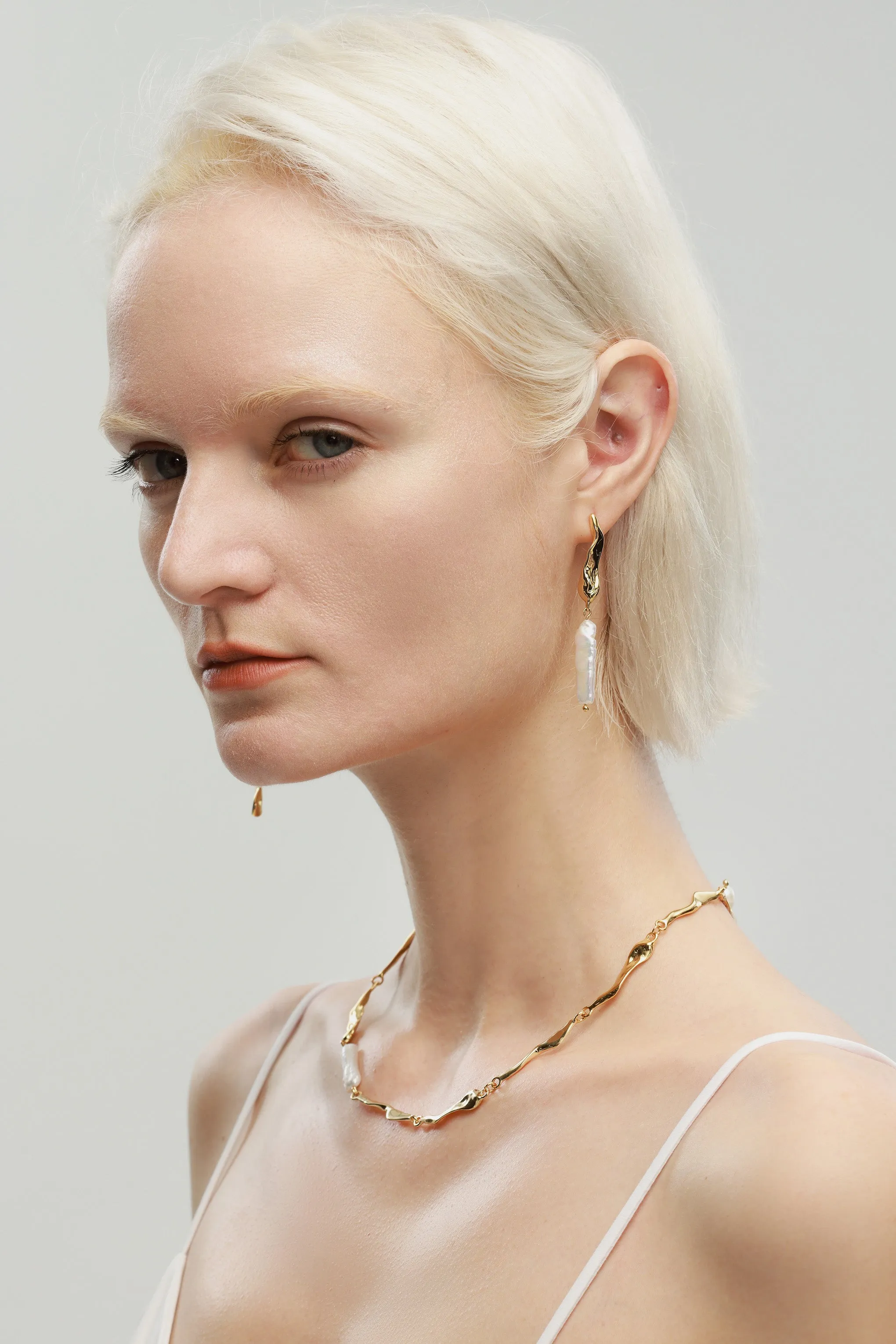Molten Baroque Pearl Necklace and Earrings Set