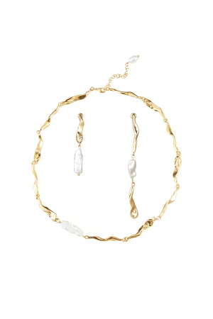 Molten Baroque Pearl Necklace and Earrings Set
