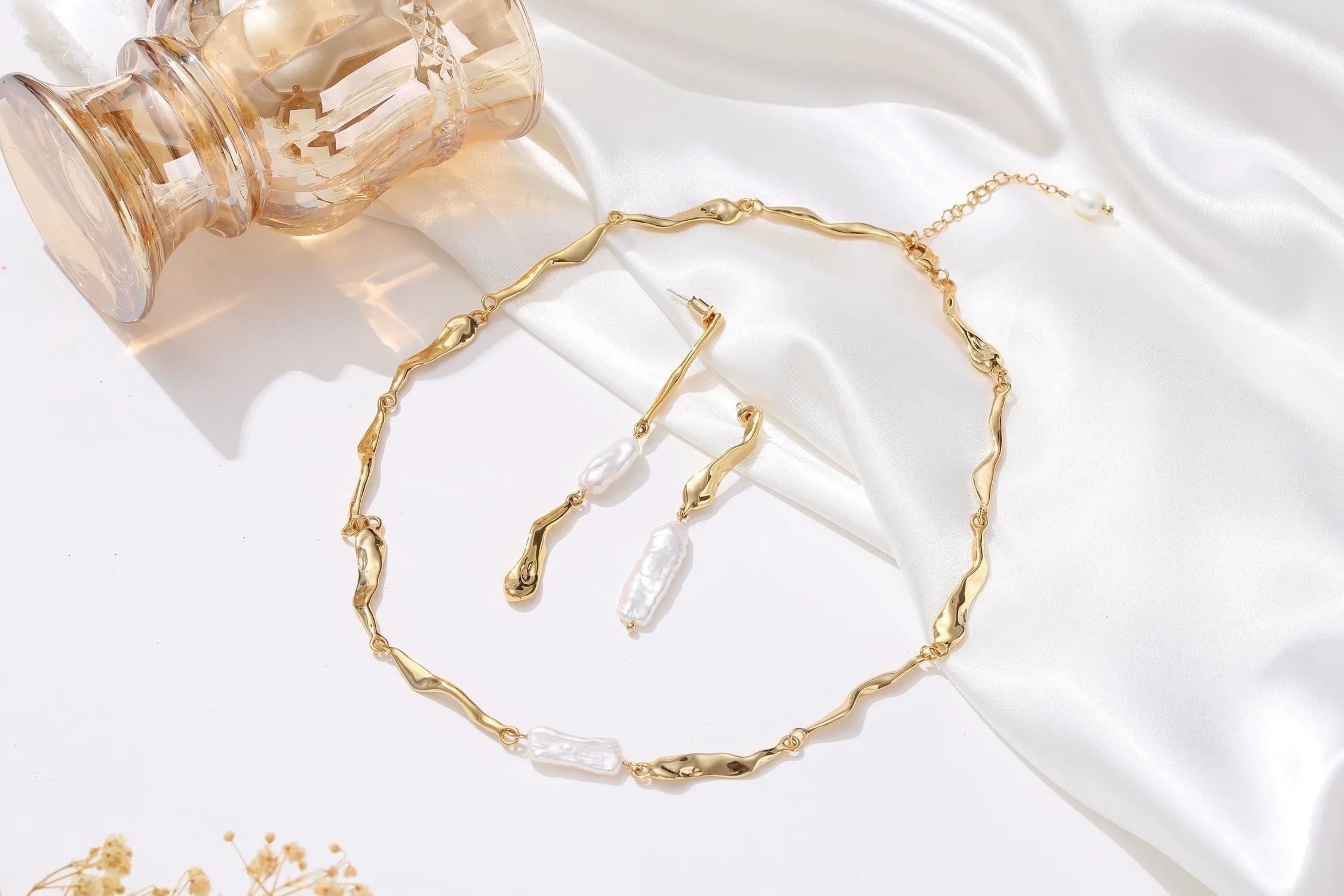 Molten Baroque Pearl Necklace and Earrings Set