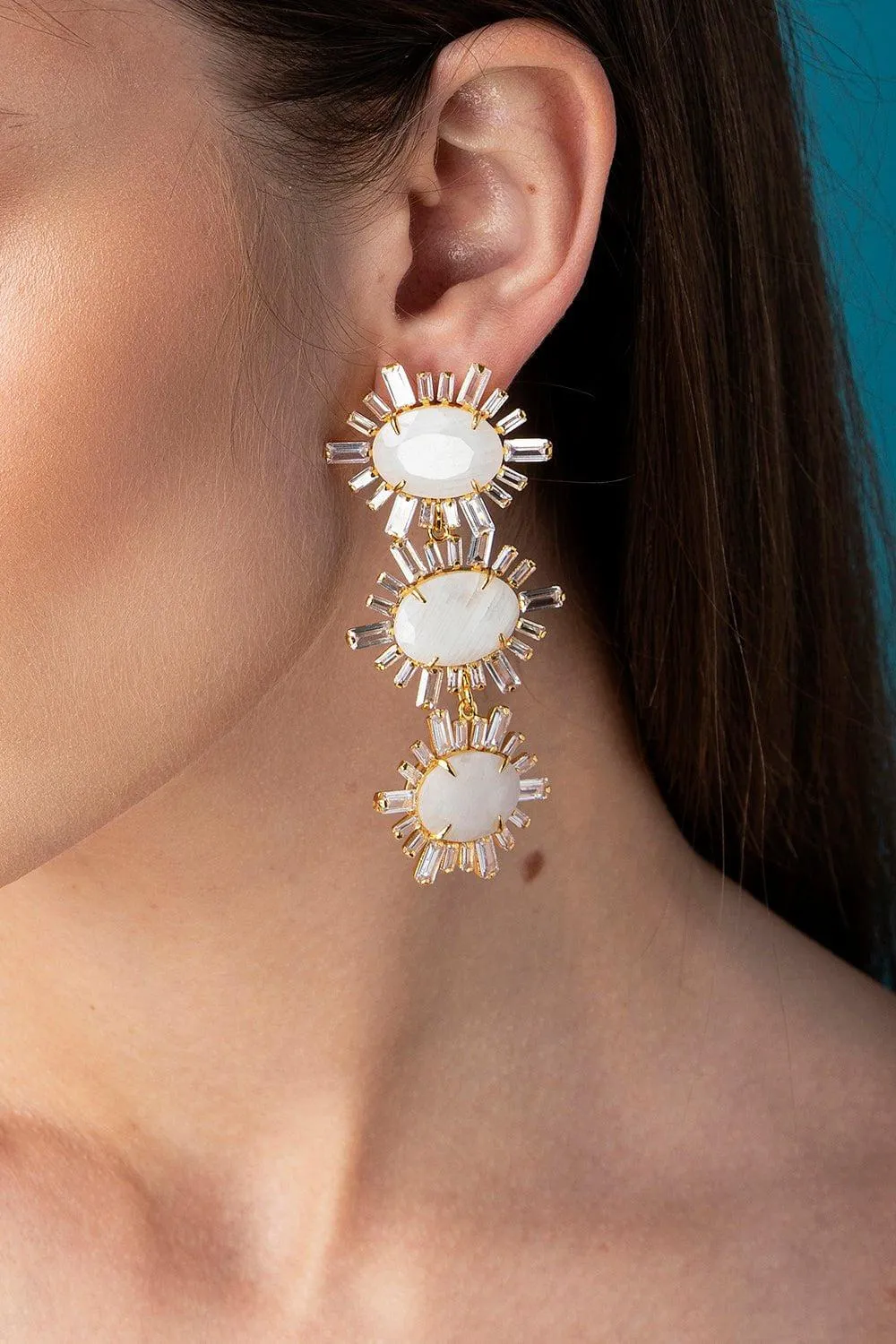 Moonstone Clear Quartz Baguette Earrings