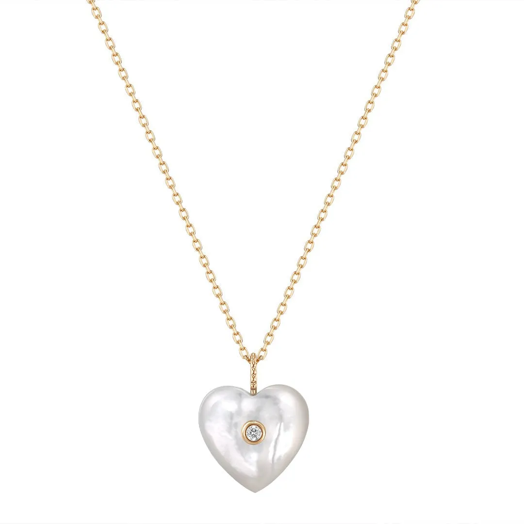Mother of Pearl & Diamond Heart 14K Yellow Gold Necklace Croghans