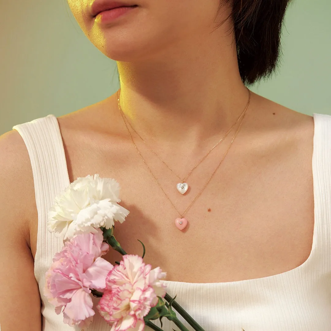 Mother of Pearl & Diamond Heart 14K Yellow Gold Necklace Croghans