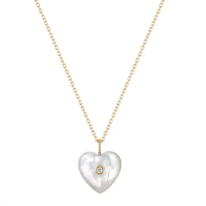 Mother of Pearl & Diamond Heart 14K Yellow Gold Necklace Croghans