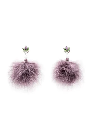 Muave Pom Marabou Feather Earrings