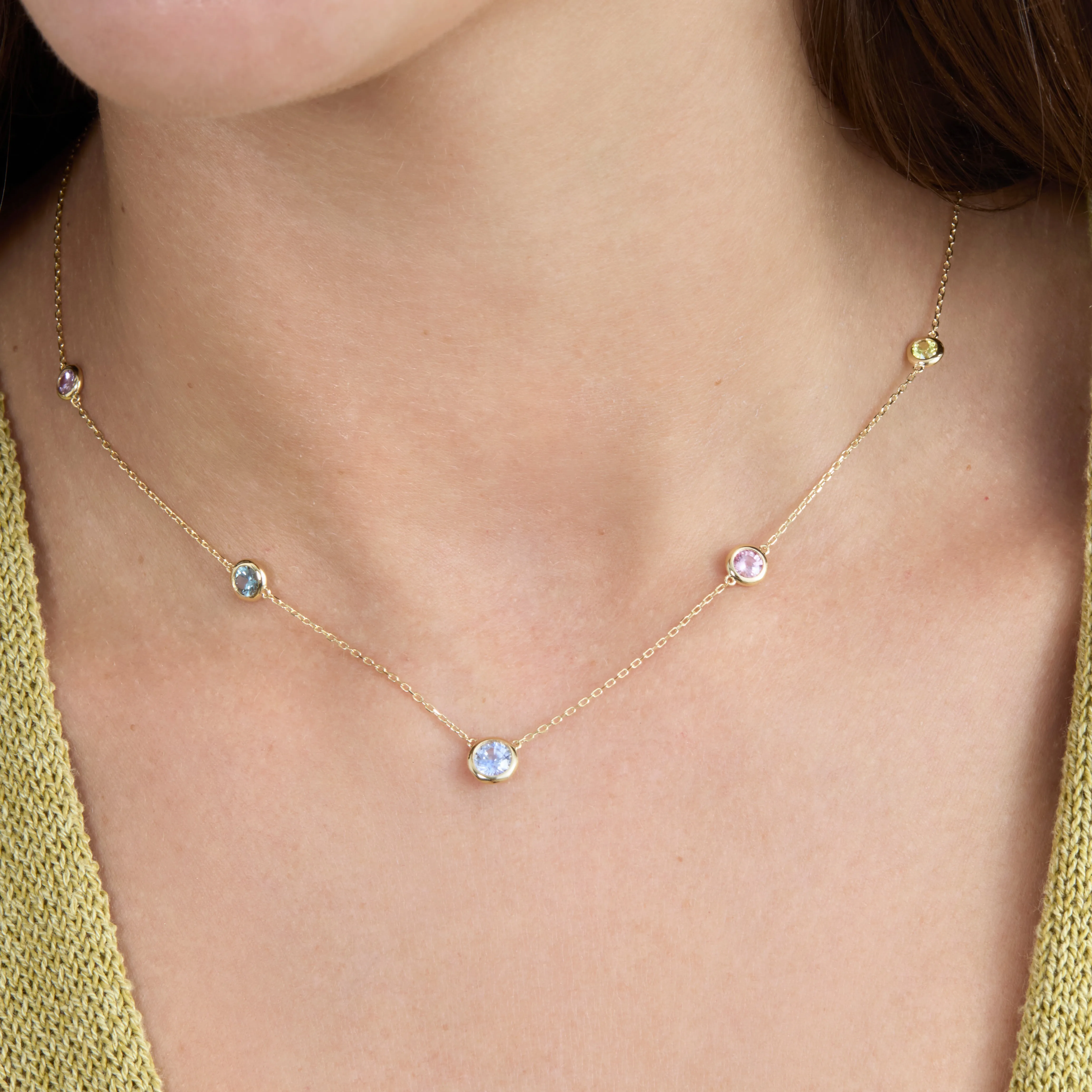 Multi-Color Sapphire Station Necklace, Layla SARAHELISE