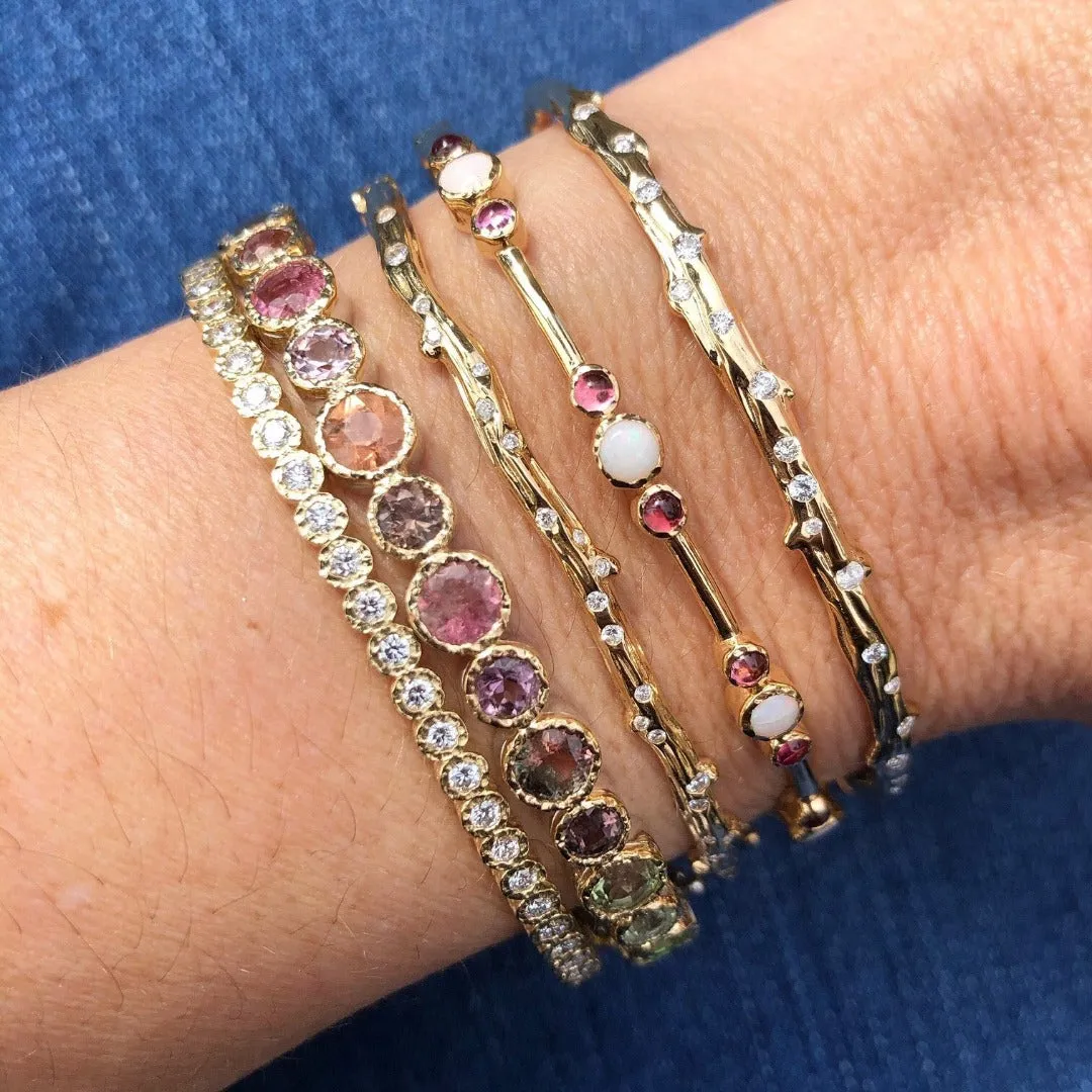 Multi-Color Tourmaline Bezel Set Two-Tone Bangle
