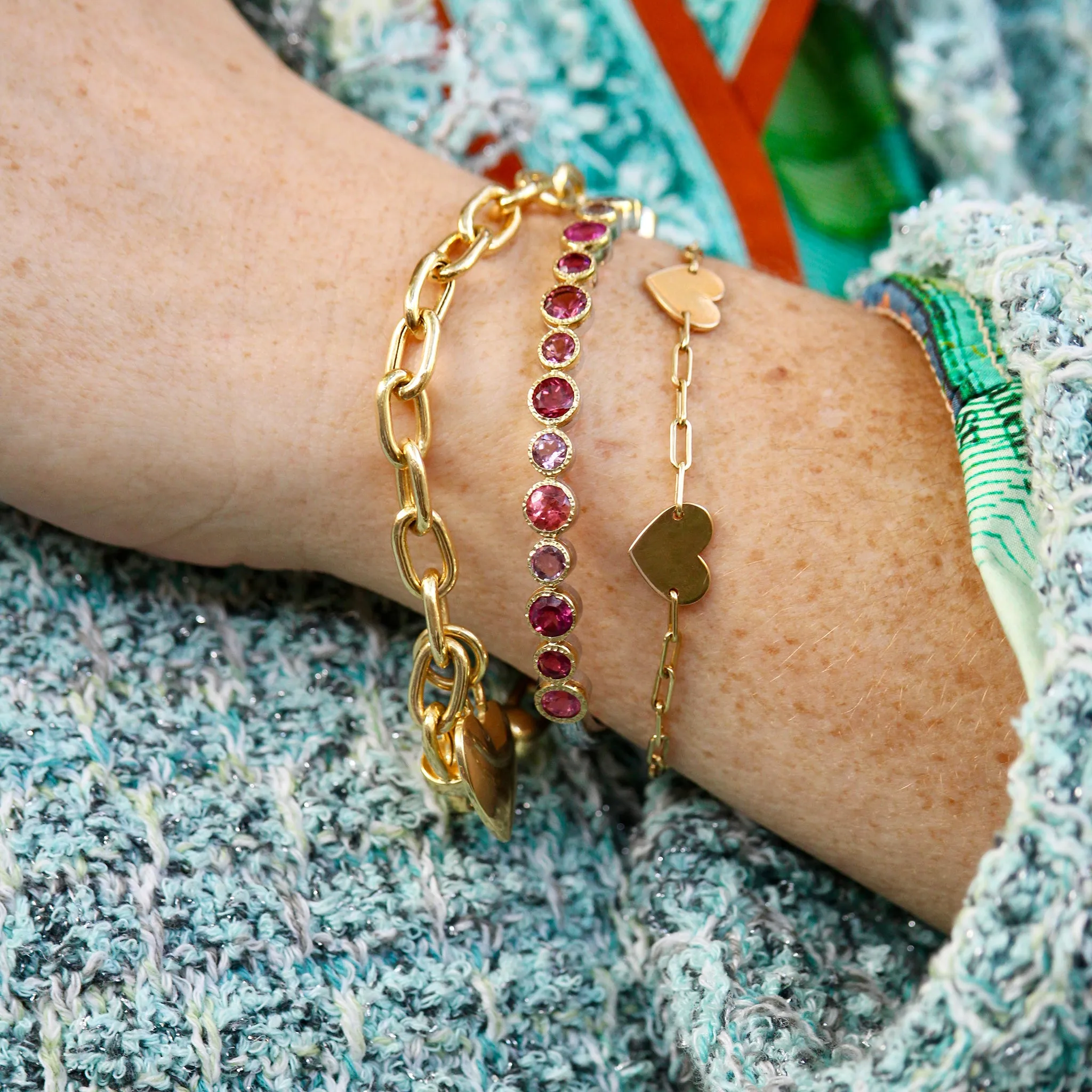 Multi-Color Tourmaline Bezel Set Two-Tone Bangle