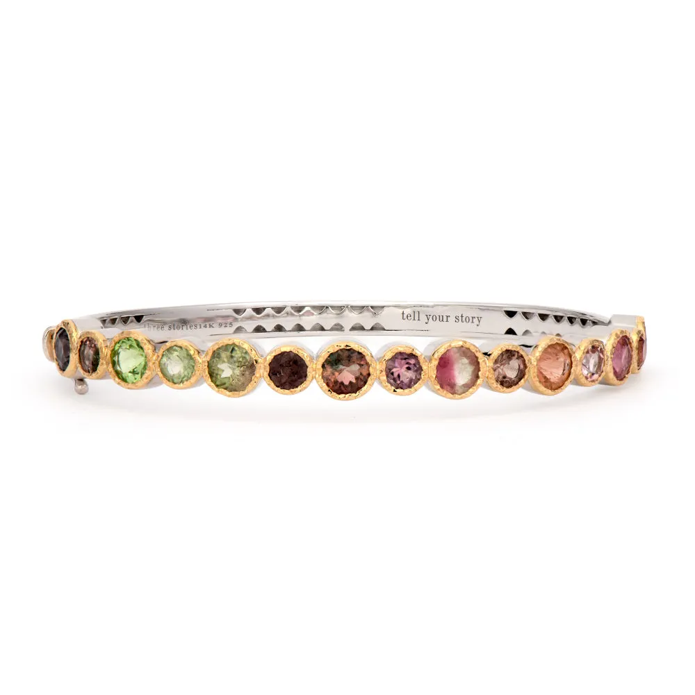 Multi-Color Tourmaline Bezel Set Two-Tone Bangle