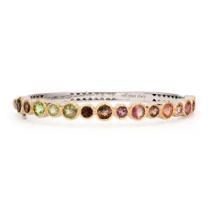 Multi-Color Tourmaline Bezel Set Two-Tone Bangle