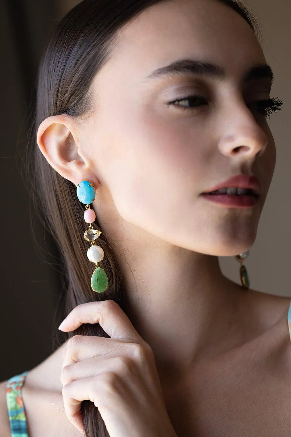 Multi Stone Drop Earrings