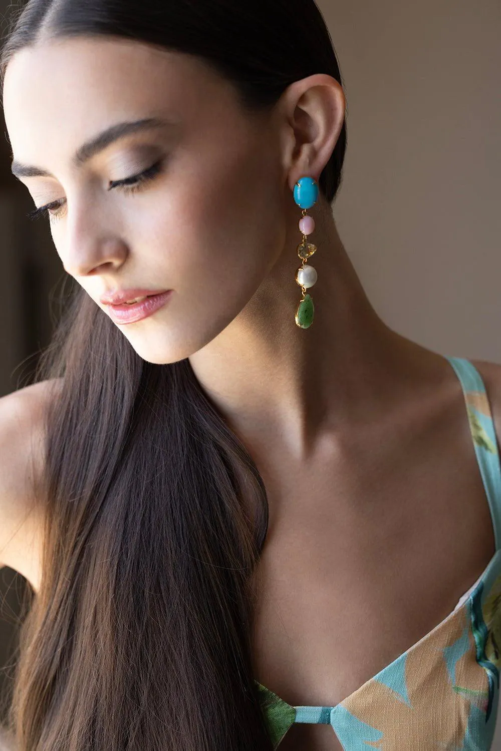 Multi Stone Drop Earrings