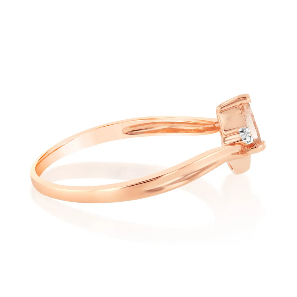 Natural Pear Shape Morganite 6x4mm & small Diamonds in 9ct Yellow Gold Shiels