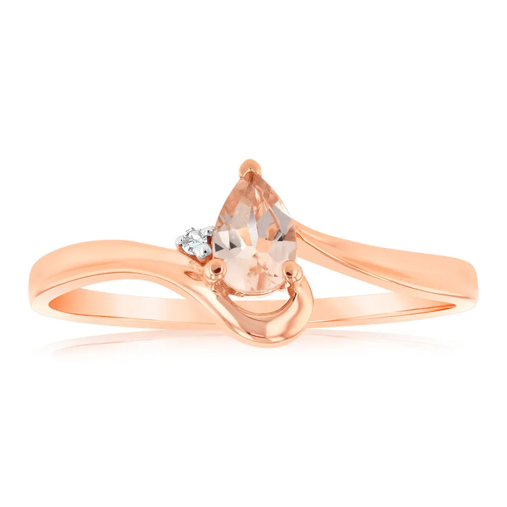Natural Pear Shape Morganite 6x4mm & small Diamonds in 9ct Yellow Gold Shiels