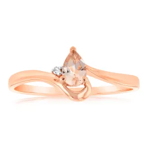 Natural Pear Shape Morganite 6x4mm & small Diamonds in 9ct Yellow Gold Shiels