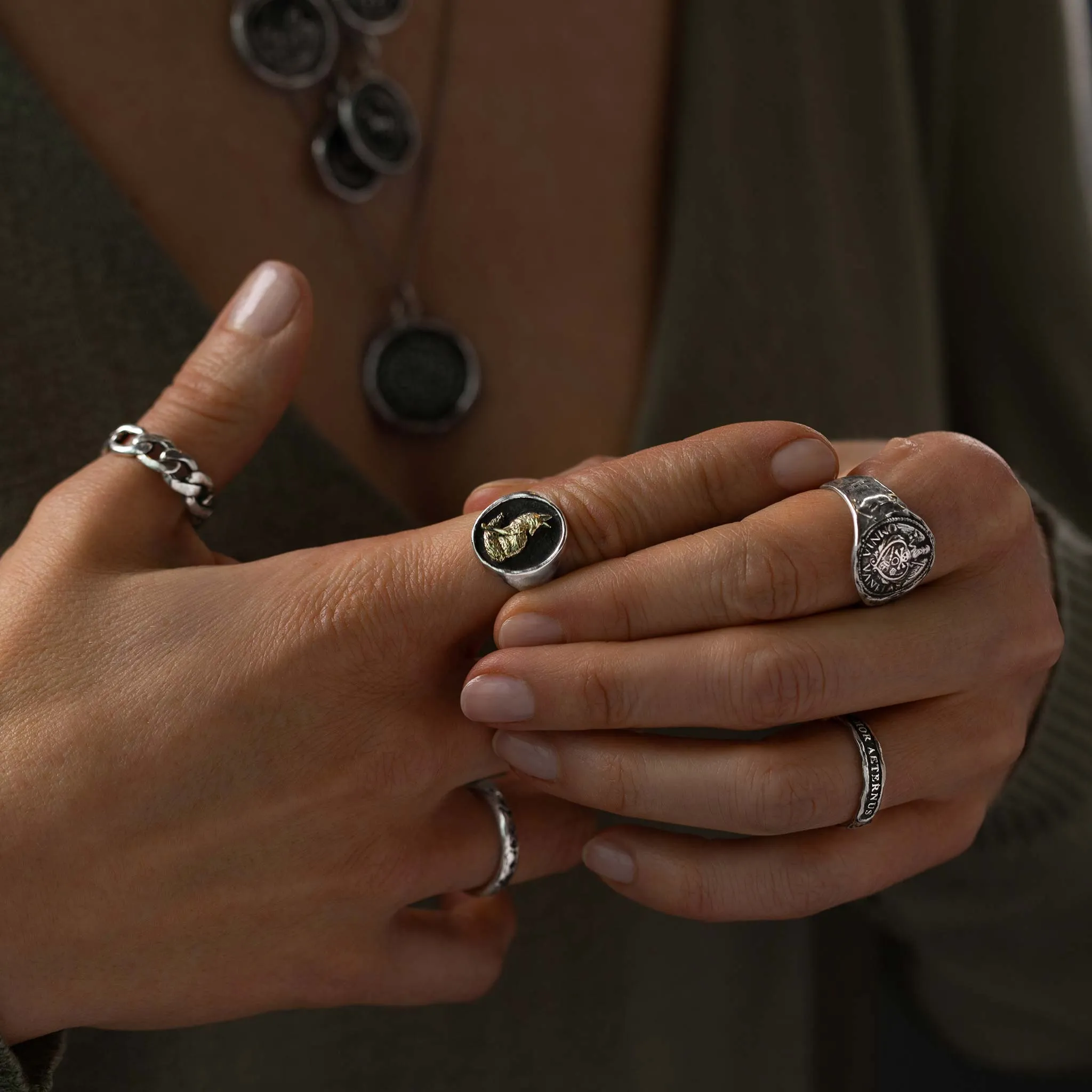 New Beginnings 14K Gold on Silver Signet Ring