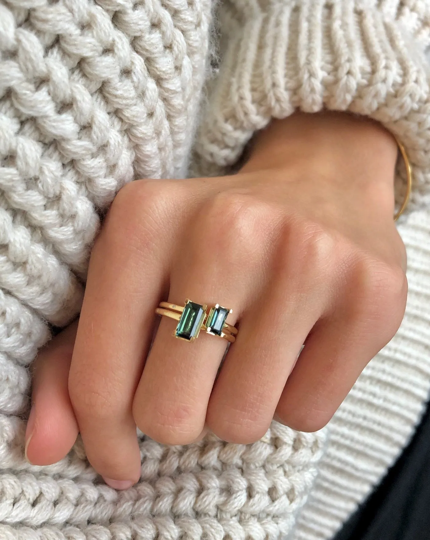 Nord Green Turned 18K Gold Ring w. Tourmaline & Diamond