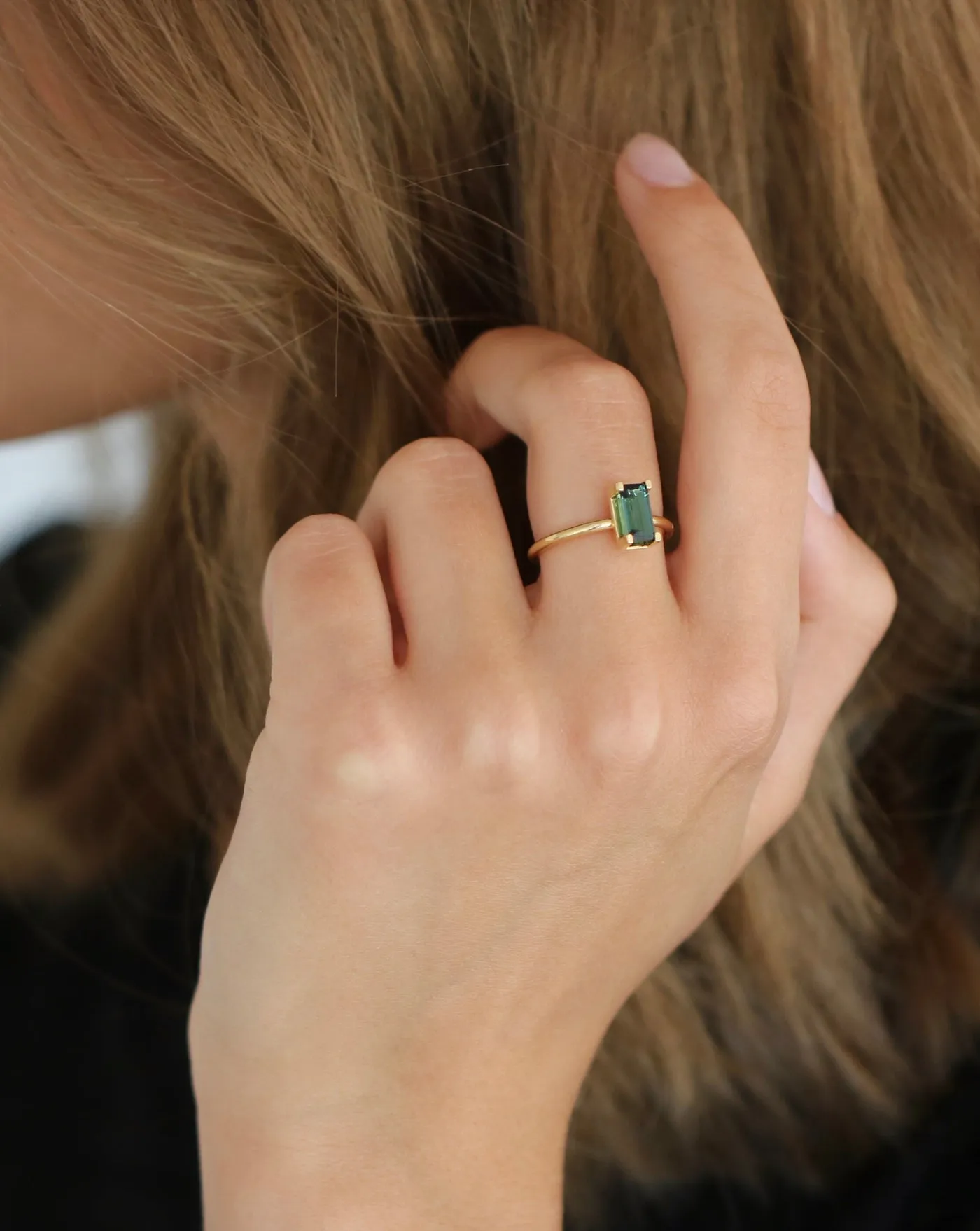 Nord Green Turned 18K Gold Ring w. Tourmaline & Diamond
