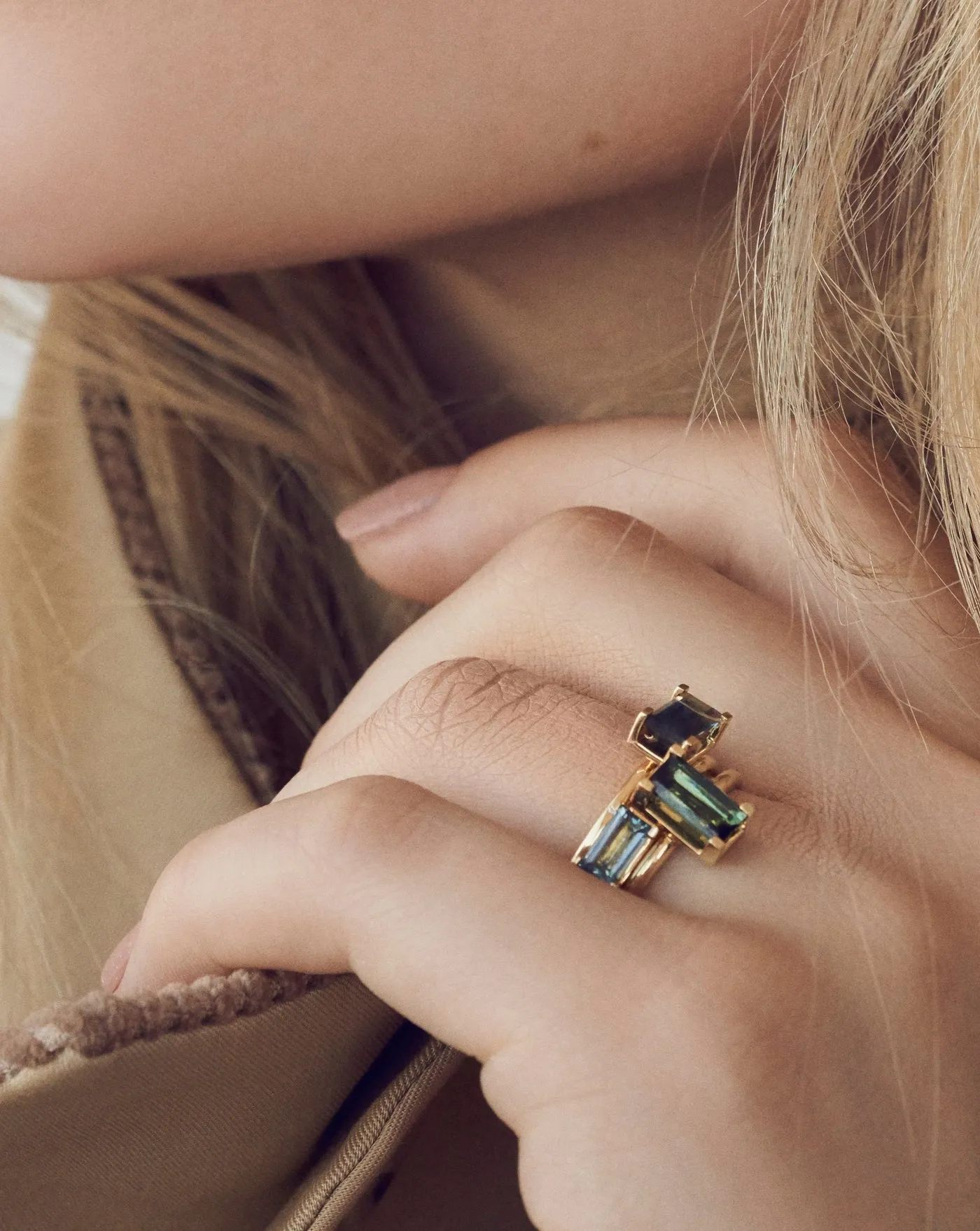 Nord Green Turned 18K Gold Ring w. Tourmaline & Diamond